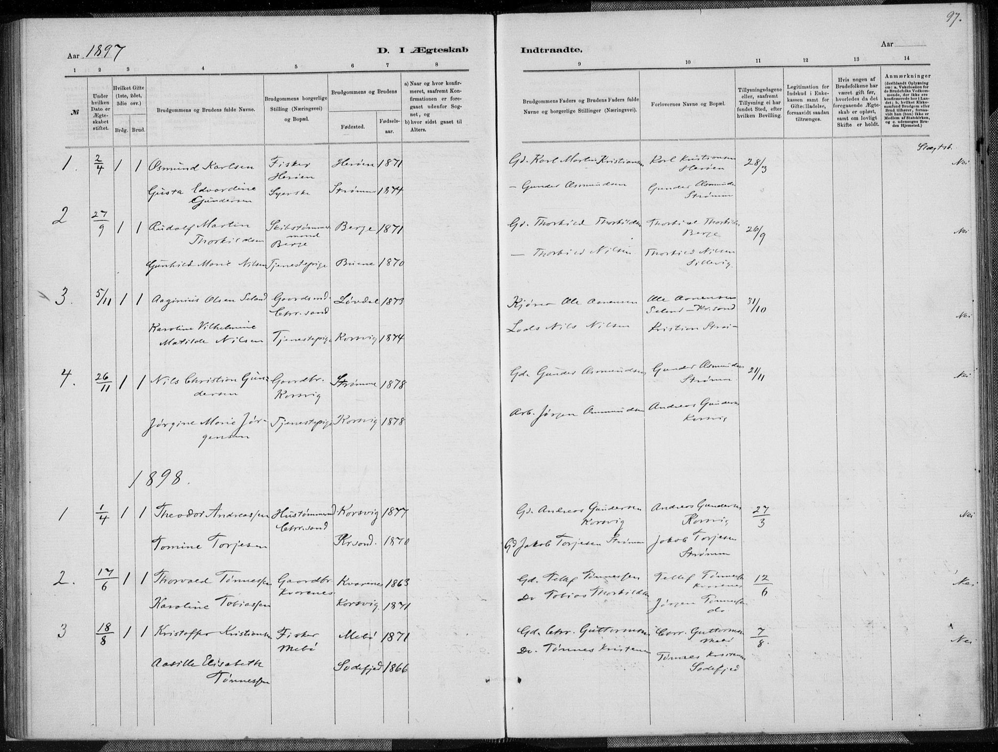 Oddernes sokneprestkontor, SAK/1111-0033/F/Fa/Fab/L0002: Ministerialbok nr. A 2, 1884-1903, s. 97