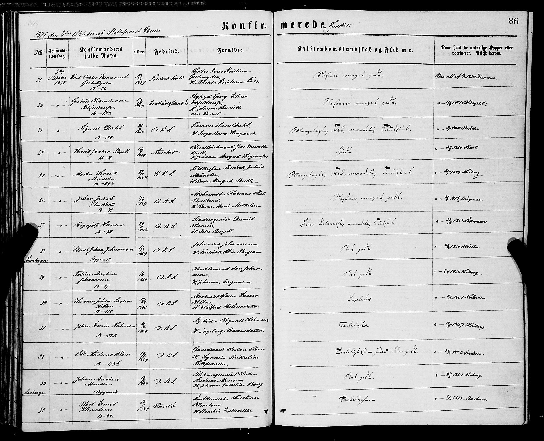Domkirken sokneprestembete, AV/SAB-A-74801/H/Haa/L0029: Ministerialbok nr. C 4, 1864-1879, s. 86