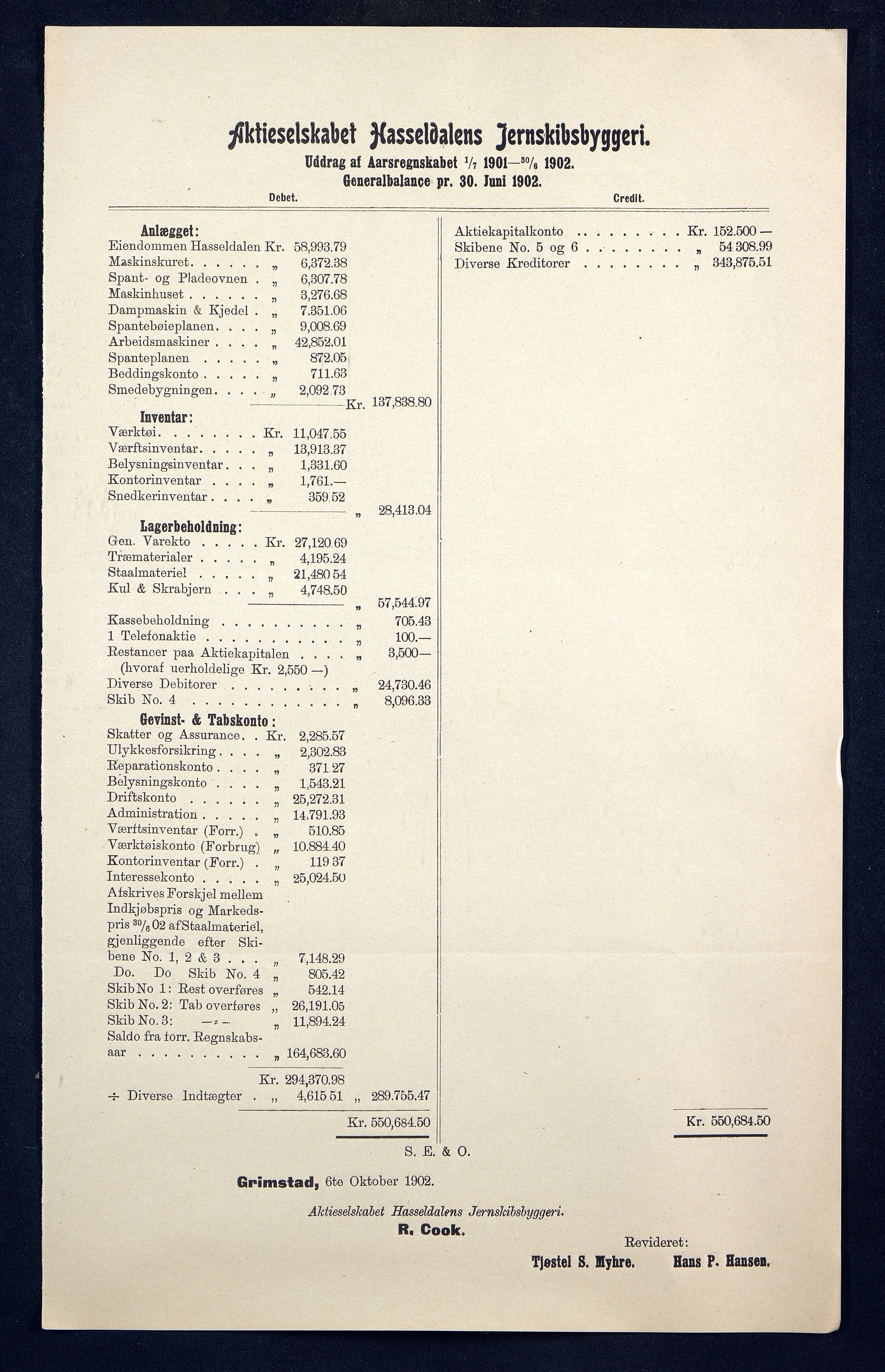 Grefstad & Herlofson, AAKS/PA-1127a/B/02/L0009: 58. A/S Hasseldalen Jernskibsbyggeri, 1899-1907