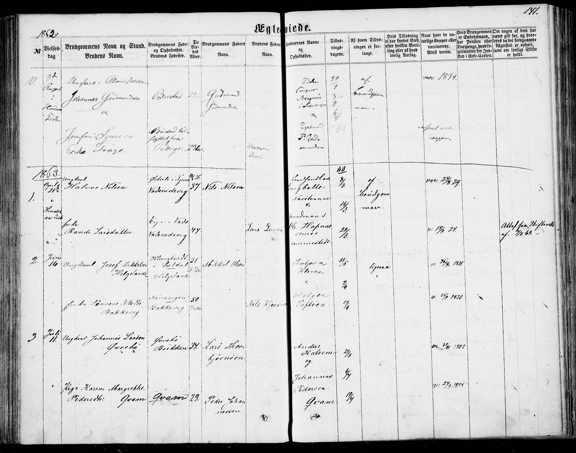 Nedstrand sokneprestkontor, AV/SAST-A-101841/01/IV: Ministerialbok nr. A 9, 1861-1876, s. 141