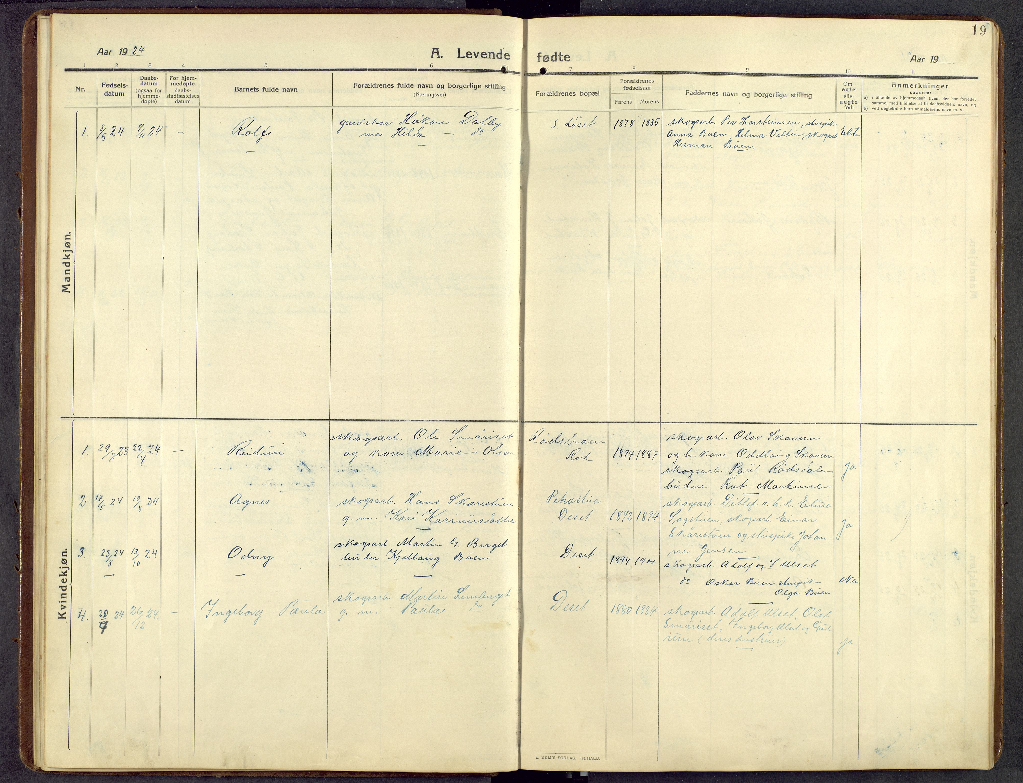 Åmot prestekontor, Hedmark, AV/SAH-PREST-056/H/Ha/Hab/L0014: Klokkerbok nr. 14, 1911-1968, s. 19