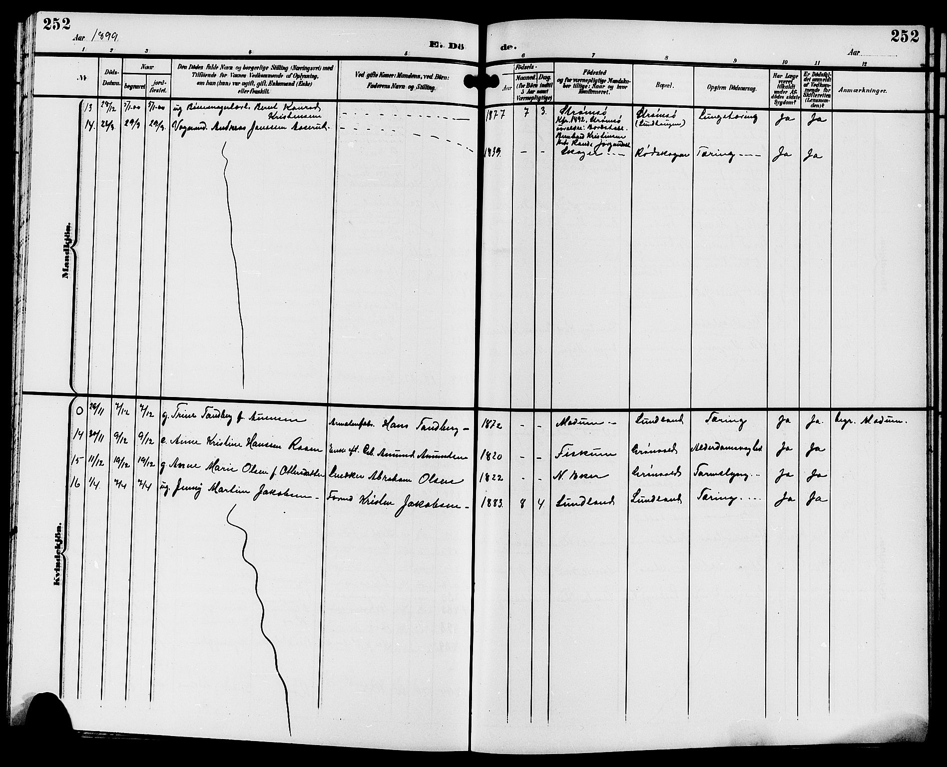 Strømsgodset kirkebøker, AV/SAKO-A-324/G/Ga/L0002: Klokkerbok nr. 2, 1885-1910, s. 252