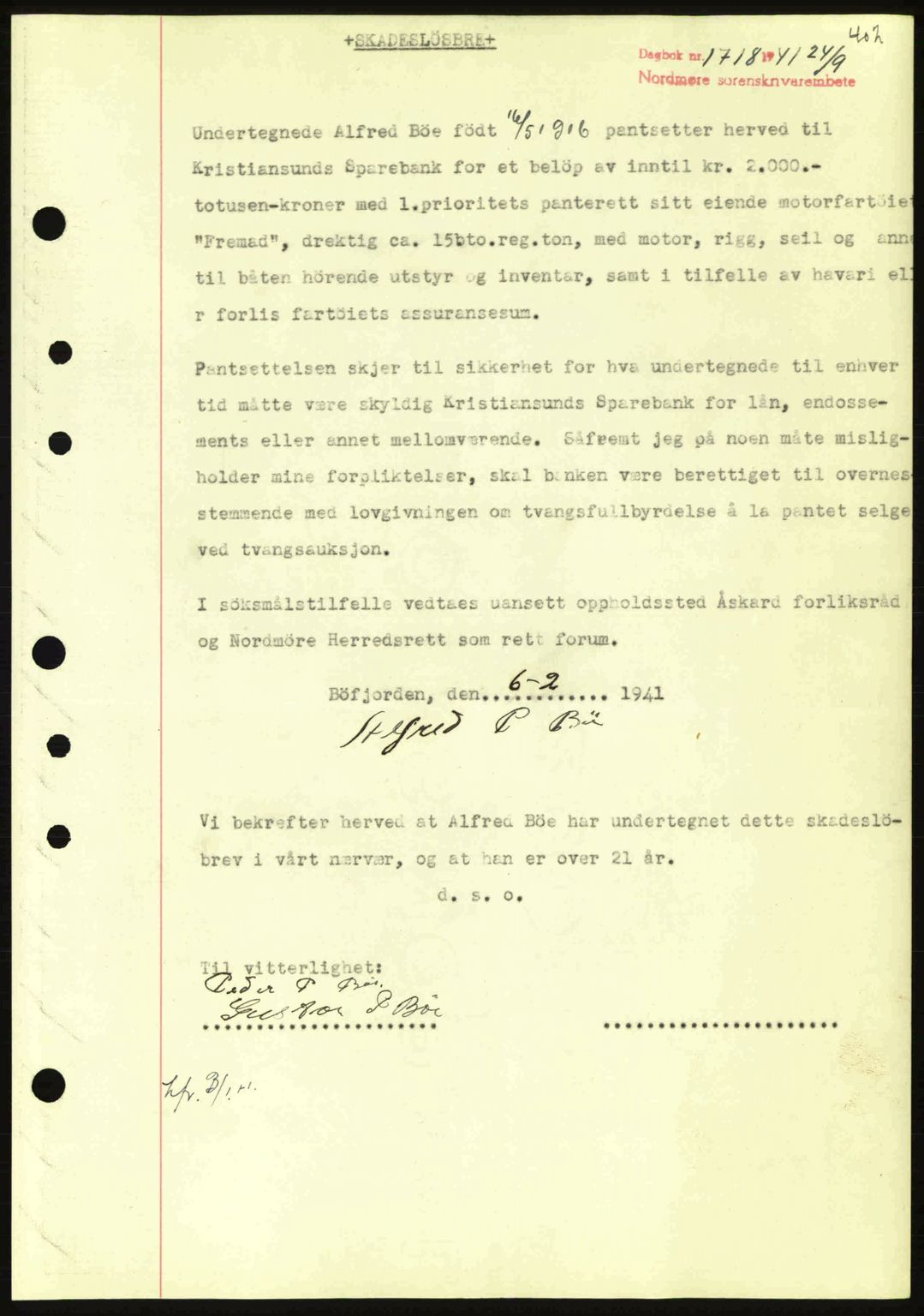 Nordmøre sorenskriveri, SAT/A-4132/1/2/2Ca: Pantebok nr. B88, 1941-1942, Dagboknr: 1718/1941