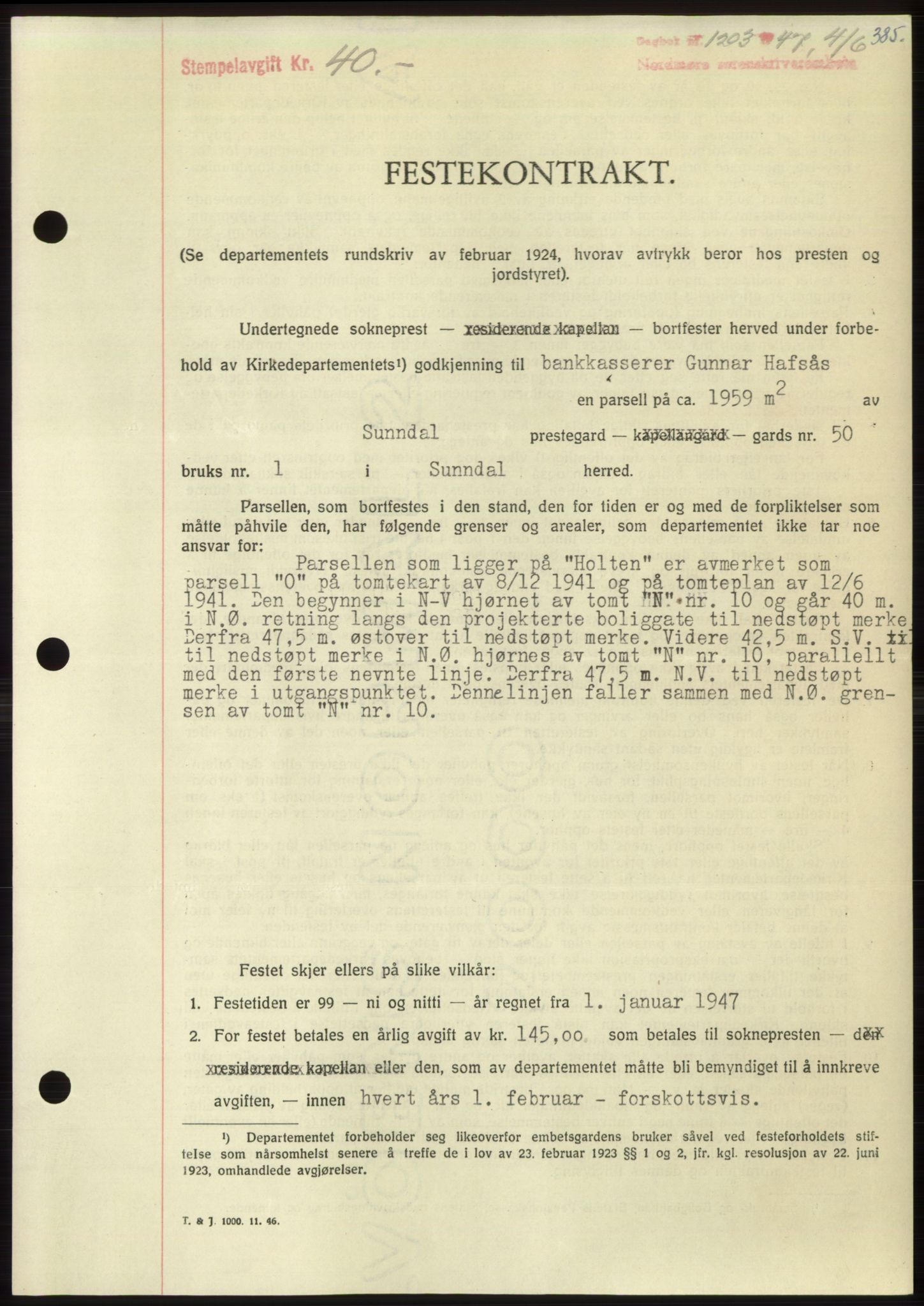 Nordmøre sorenskriveri, SAT/A-4132/1/2/2Ca: Pantebok nr. B96, 1947-1947, Dagboknr: 1203/1947
