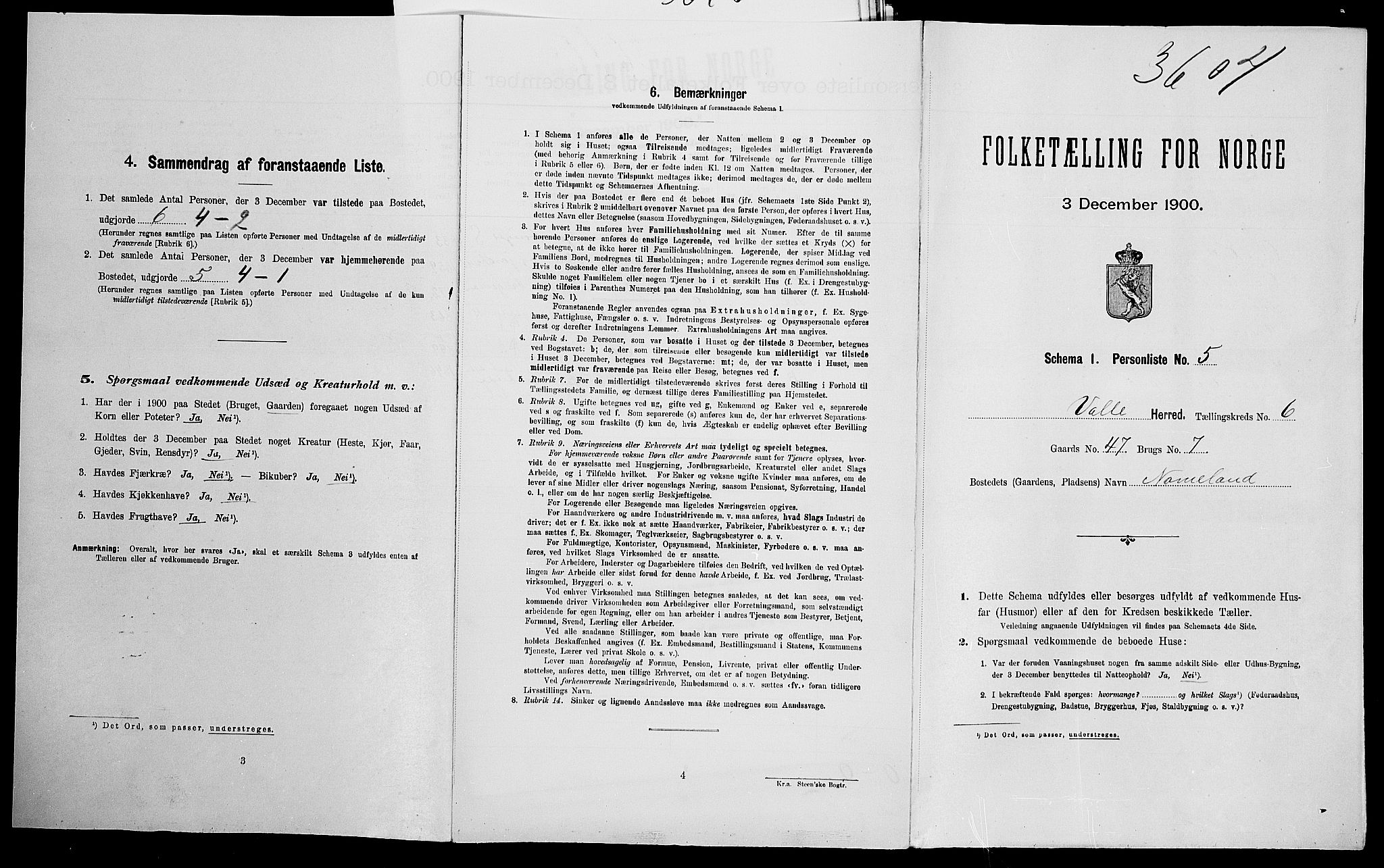 SAK, Folketelling 1900 for 0940 Valle herred, 1900, s. 518