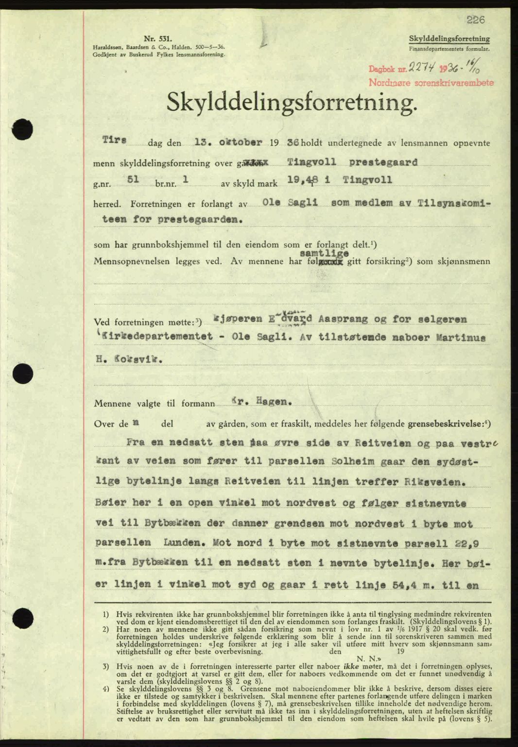 Nordmøre sorenskriveri, SAT/A-4132/1/2/2Ca: Pantebok nr. A80, 1936-1937, Dagboknr: 2274/1936