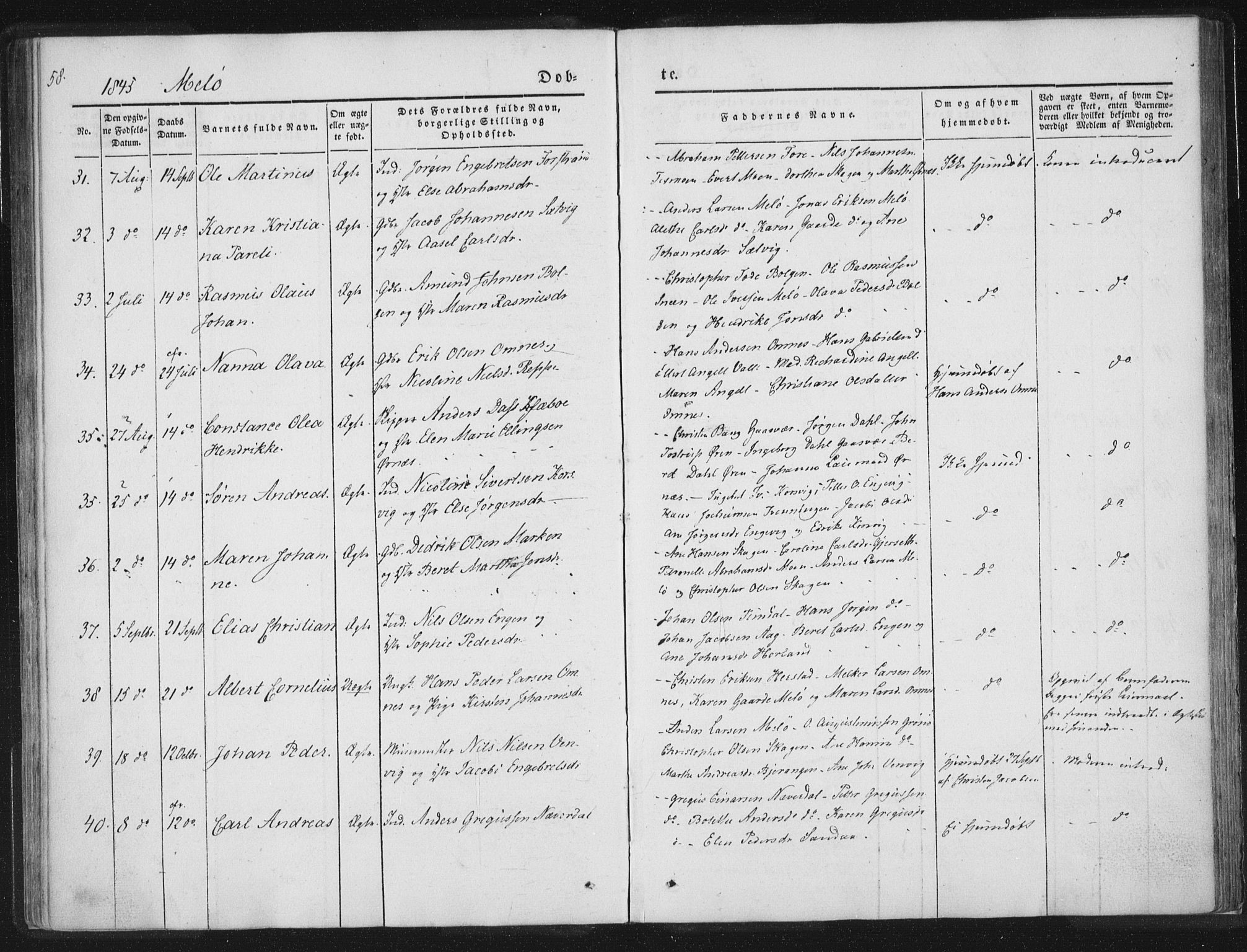 Ministerialprotokoller, klokkerbøker og fødselsregistre - Nordland, SAT/A-1459/841/L0602: Ministerialbok nr. 841A08 /2, 1845-1859, s. 58