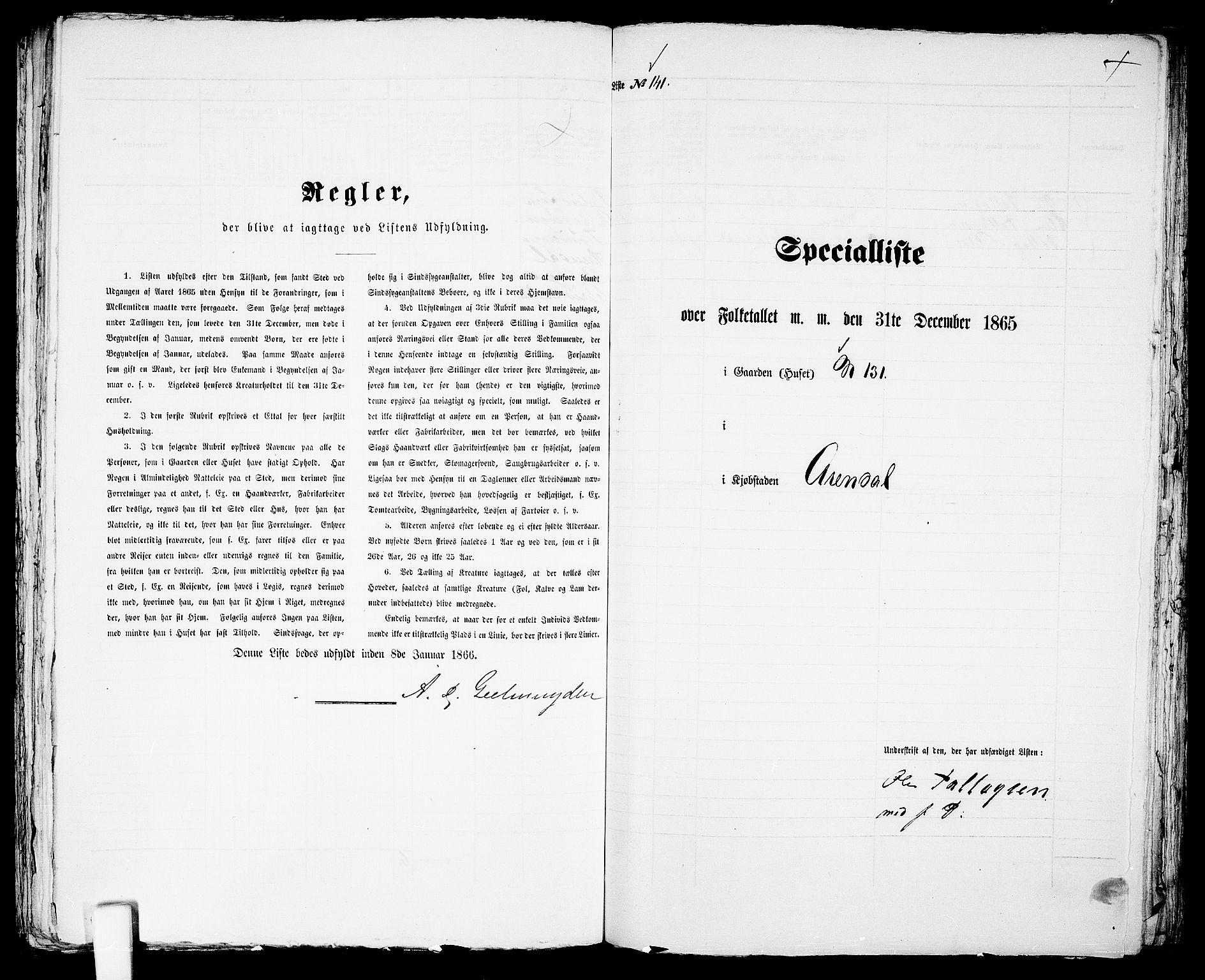 RA, Folketelling 1865 for 0903P Arendal prestegjeld, 1865, s. 287