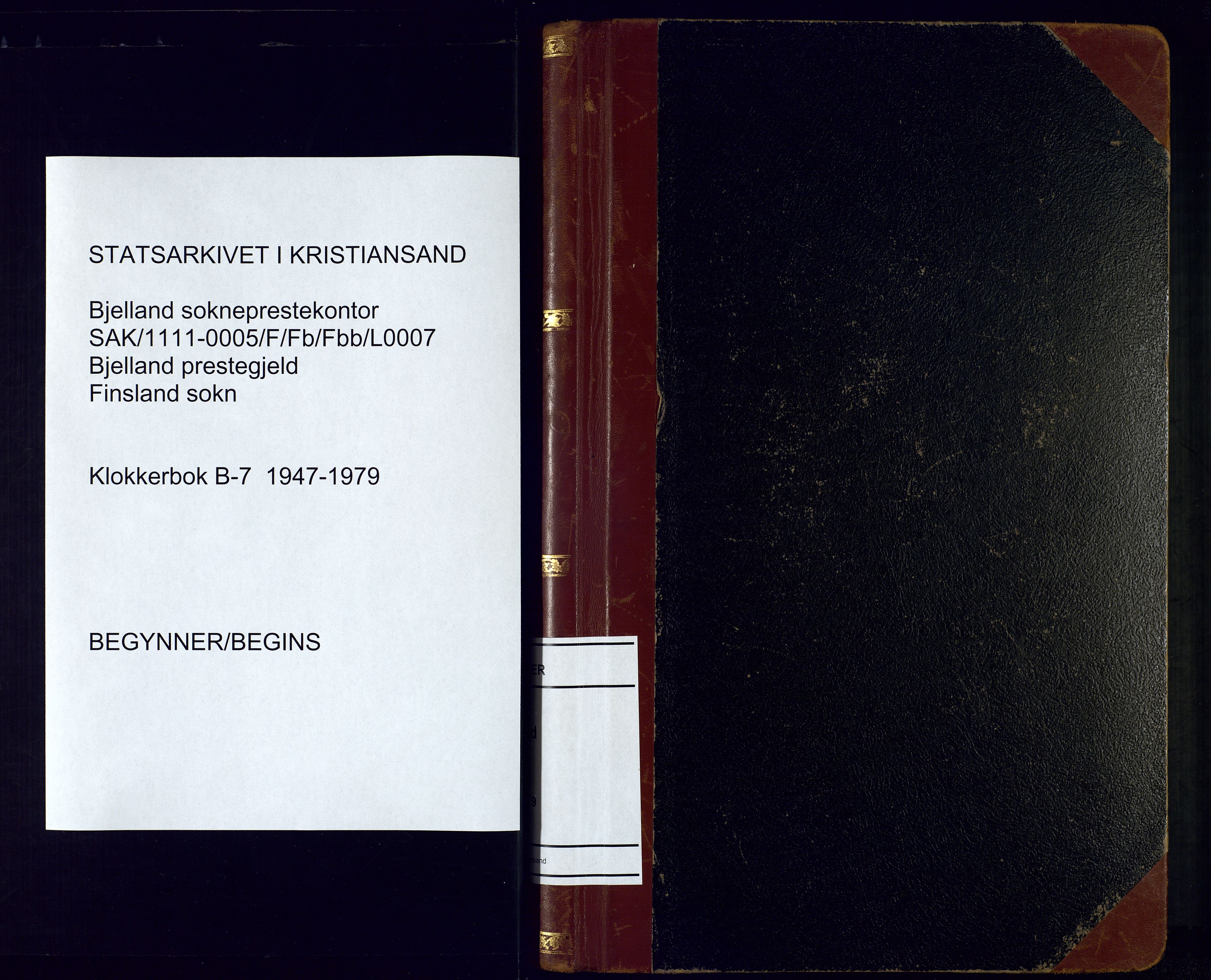 Bjelland sokneprestkontor, SAK/1111-0005/F/Fb/Fbb/L0007: Klokkerbok nr. B-7, 1947-1979