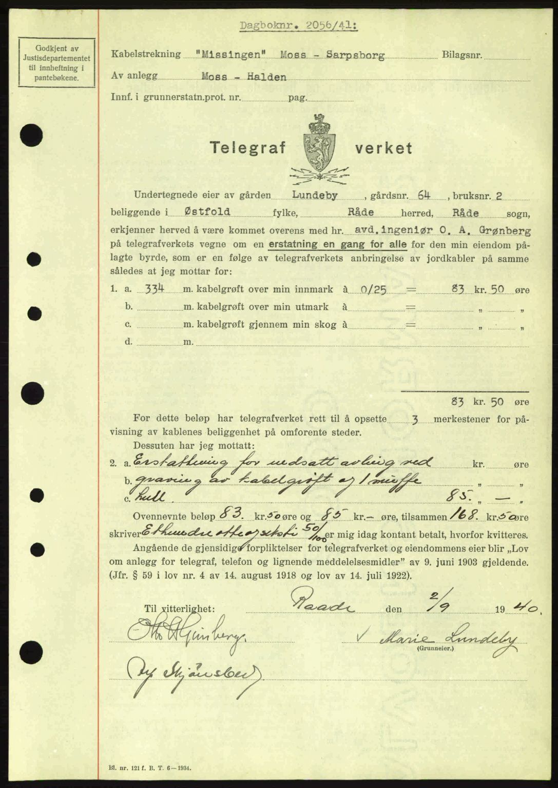 Moss sorenskriveri, SAO/A-10168: Pantebok nr. A9, 1941-1942, Dagboknr: 2056/1941