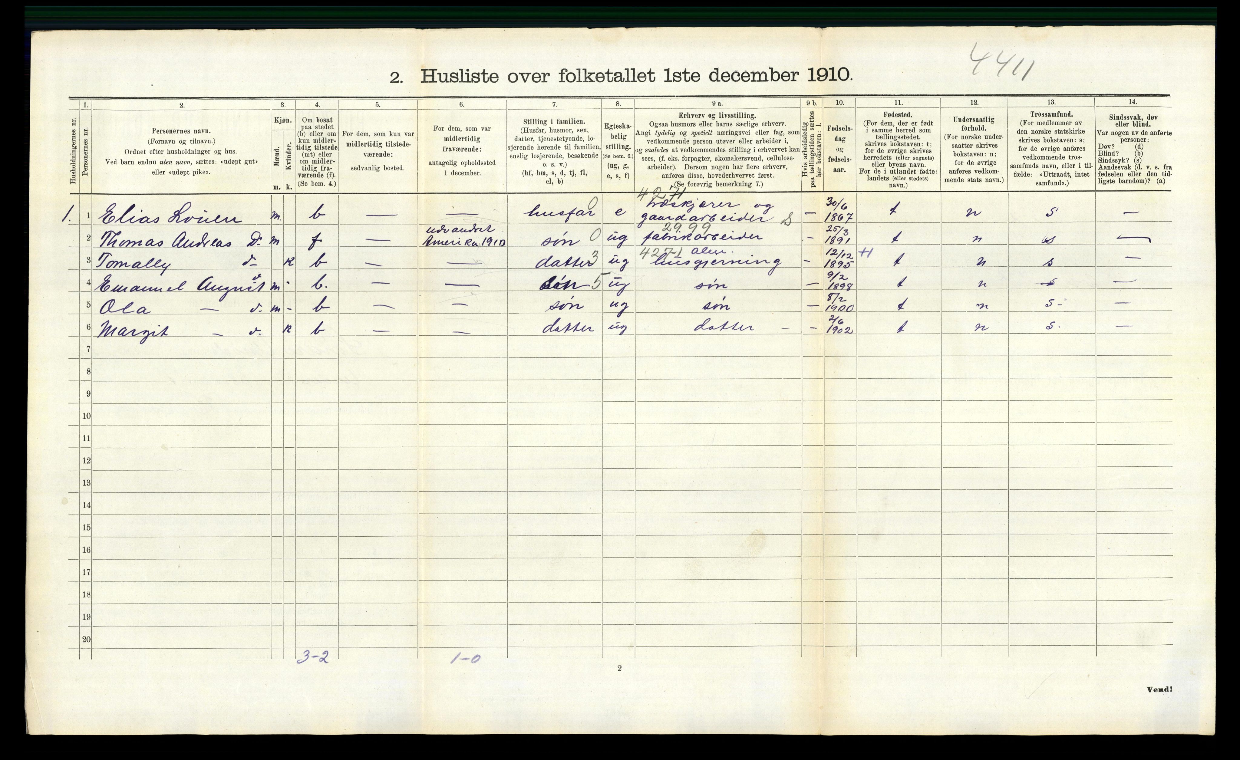 RA, Folketelling 1910 for 1029 Sør-Audnedal herred, 1910, s. 1074