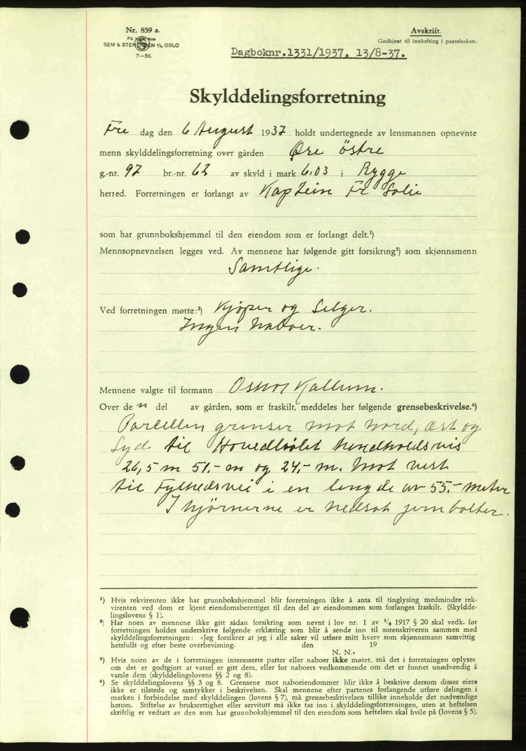 Moss sorenskriveri, SAO/A-10168: Pantebok nr. A3, 1937-1938, Dagboknr: 1331/1937
