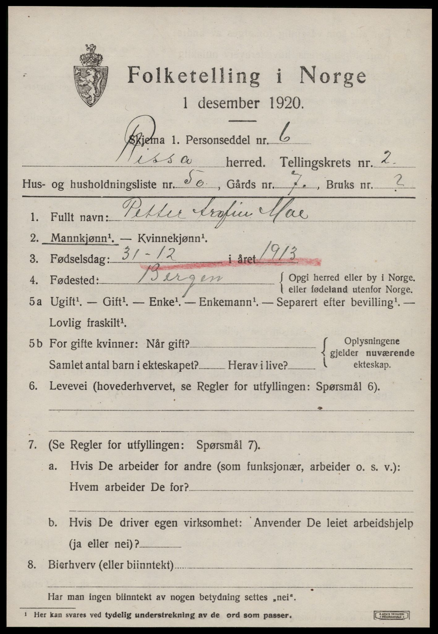 SAT, Folketelling 1920 for 1624 Rissa herred, 1920, s. 2289