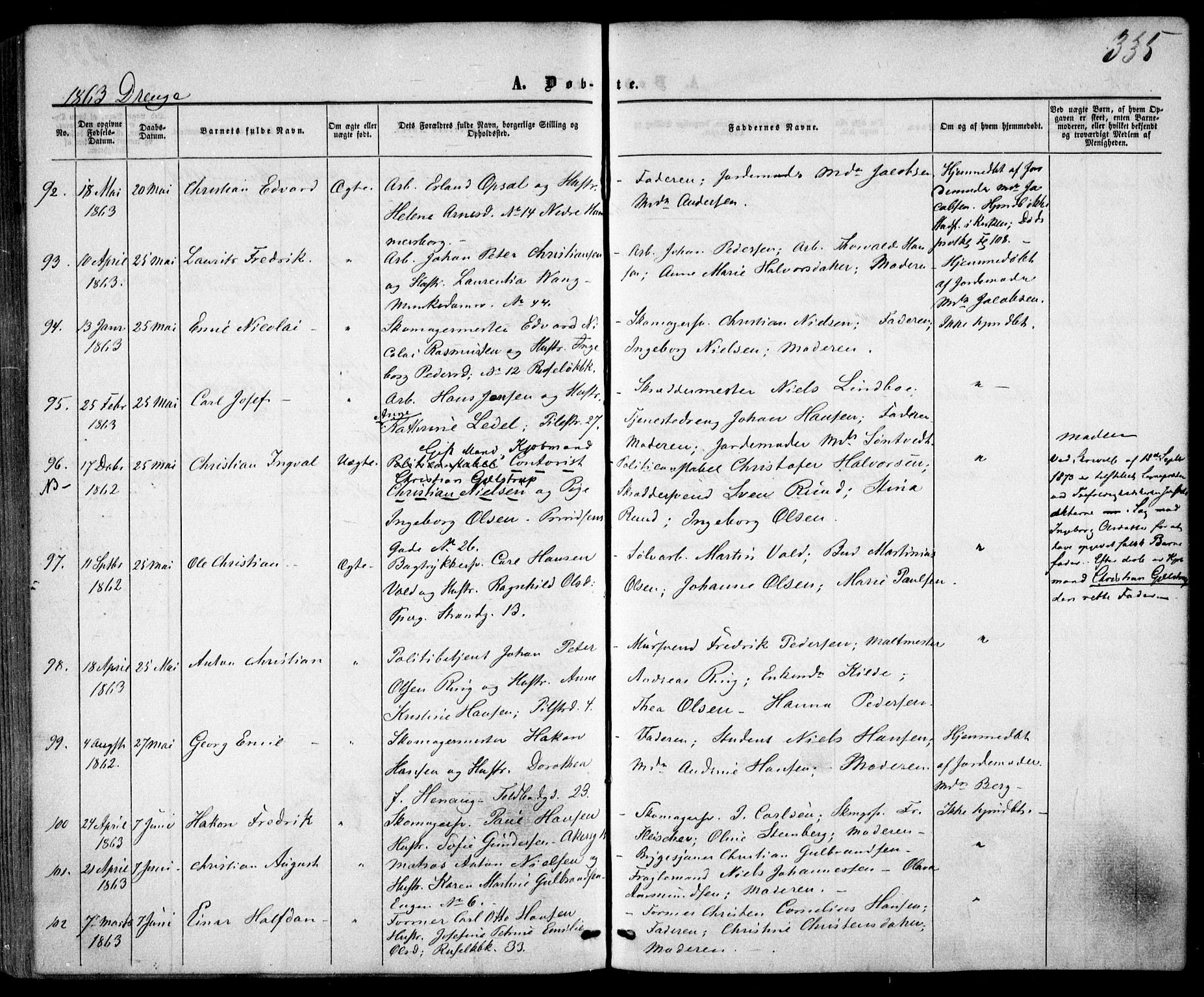 Trefoldighet prestekontor Kirkebøker, AV/SAO-A-10882/F/Fa/L0001: Ministerialbok nr. I 1, 1858-1863, s. 335