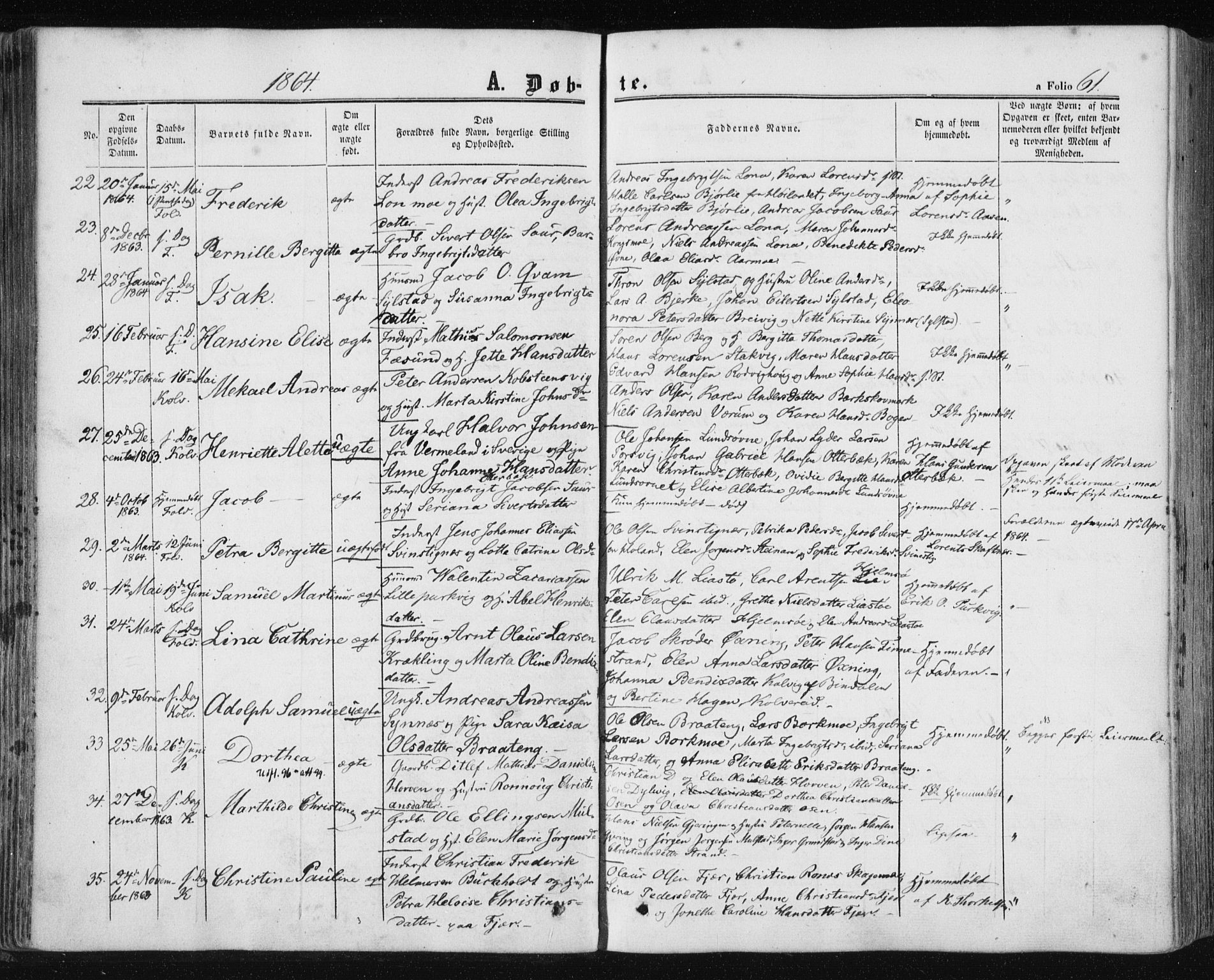 Ministerialprotokoller, klokkerbøker og fødselsregistre - Nord-Trøndelag, SAT/A-1458/780/L0641: Ministerialbok nr. 780A06, 1857-1874, s. 61