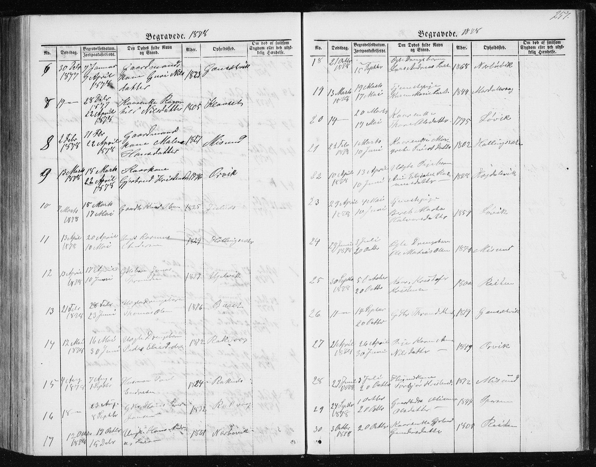 Ministerialprotokoller, klokkerbøker og fødselsregistre - Møre og Romsdal, AV/SAT-A-1454/560/L0724: Klokkerbok nr. 560C01, 1867-1892, s. 257