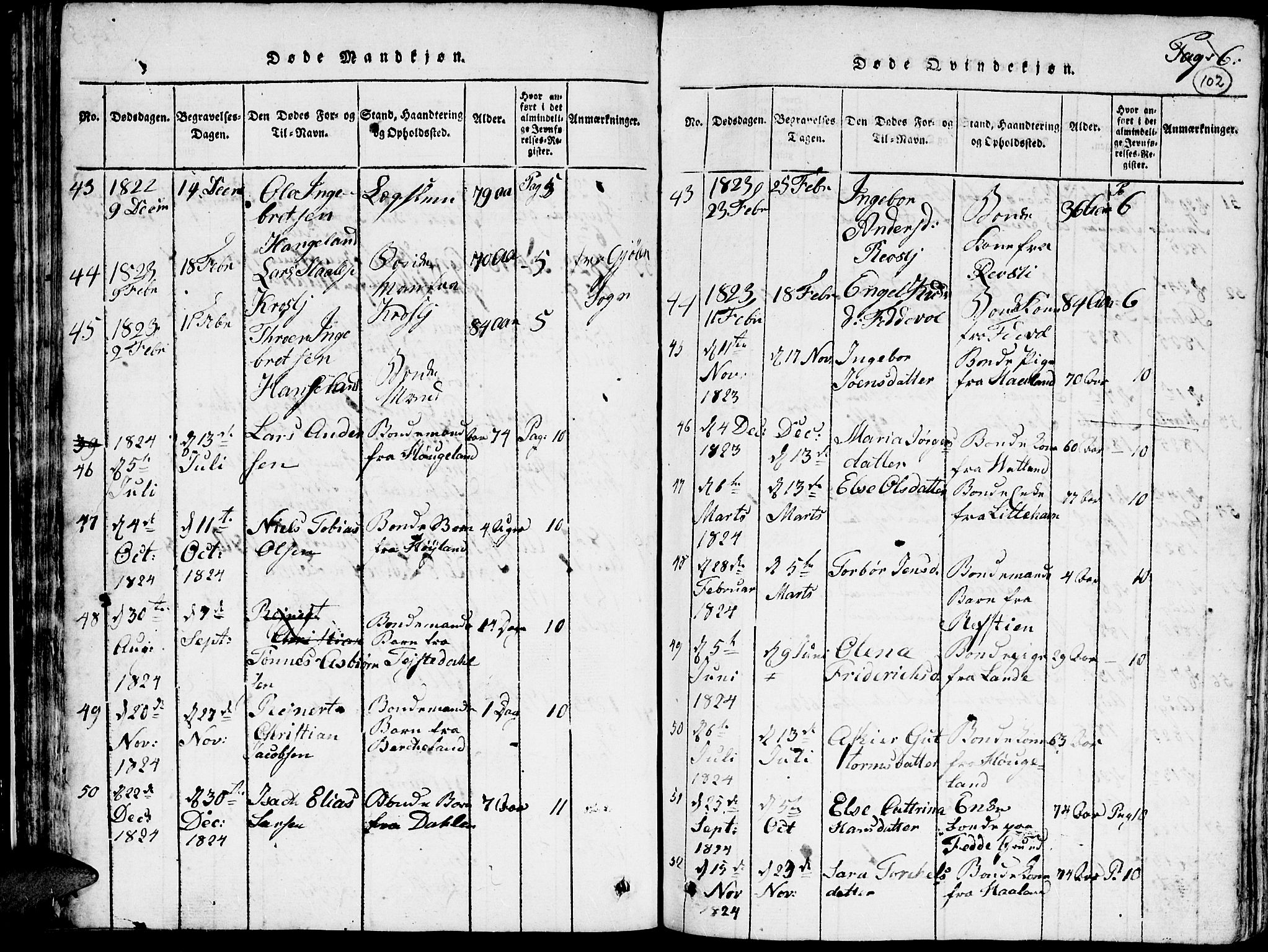 Kvinesdal sokneprestkontor, SAK/1111-0026/F/Fa/Faa/L0001: Ministerialbok nr. A 1, 1815-1849, s. 102