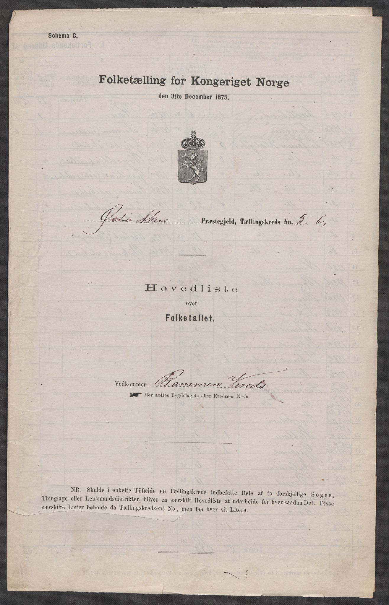 RA, Folketelling 1875 for 0218bP Østre Aker prestegjeld, 1875, s. 36