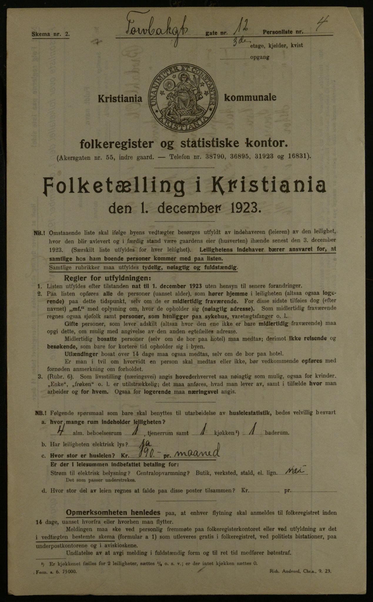 OBA, Kommunal folketelling 1.12.1923 for Kristiania, 1923, s. 126909