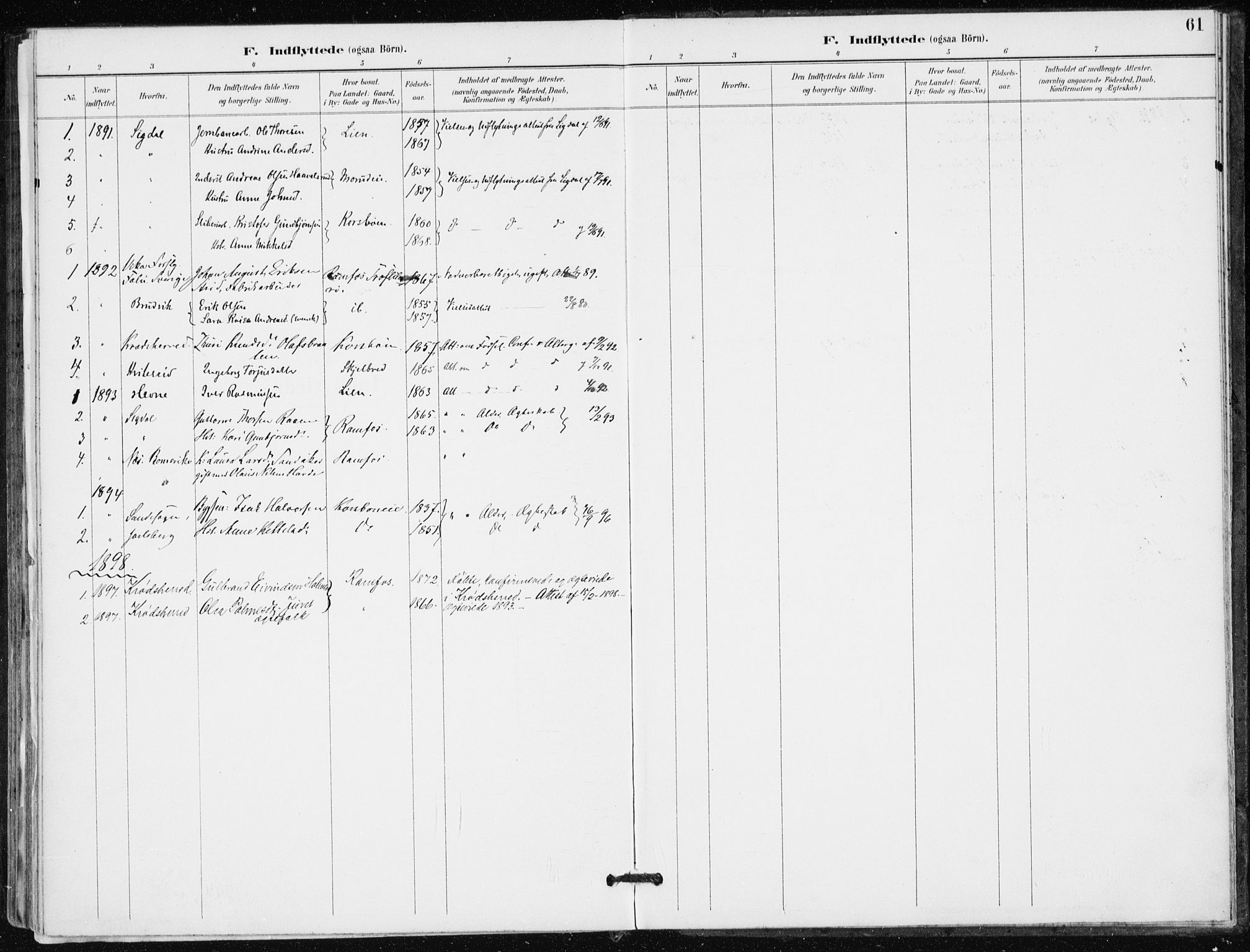 Modum kirkebøker, AV/SAKO-A-234/F/Fa/L0016: Ministerialbok nr. 16, 1890-1899, s. 61