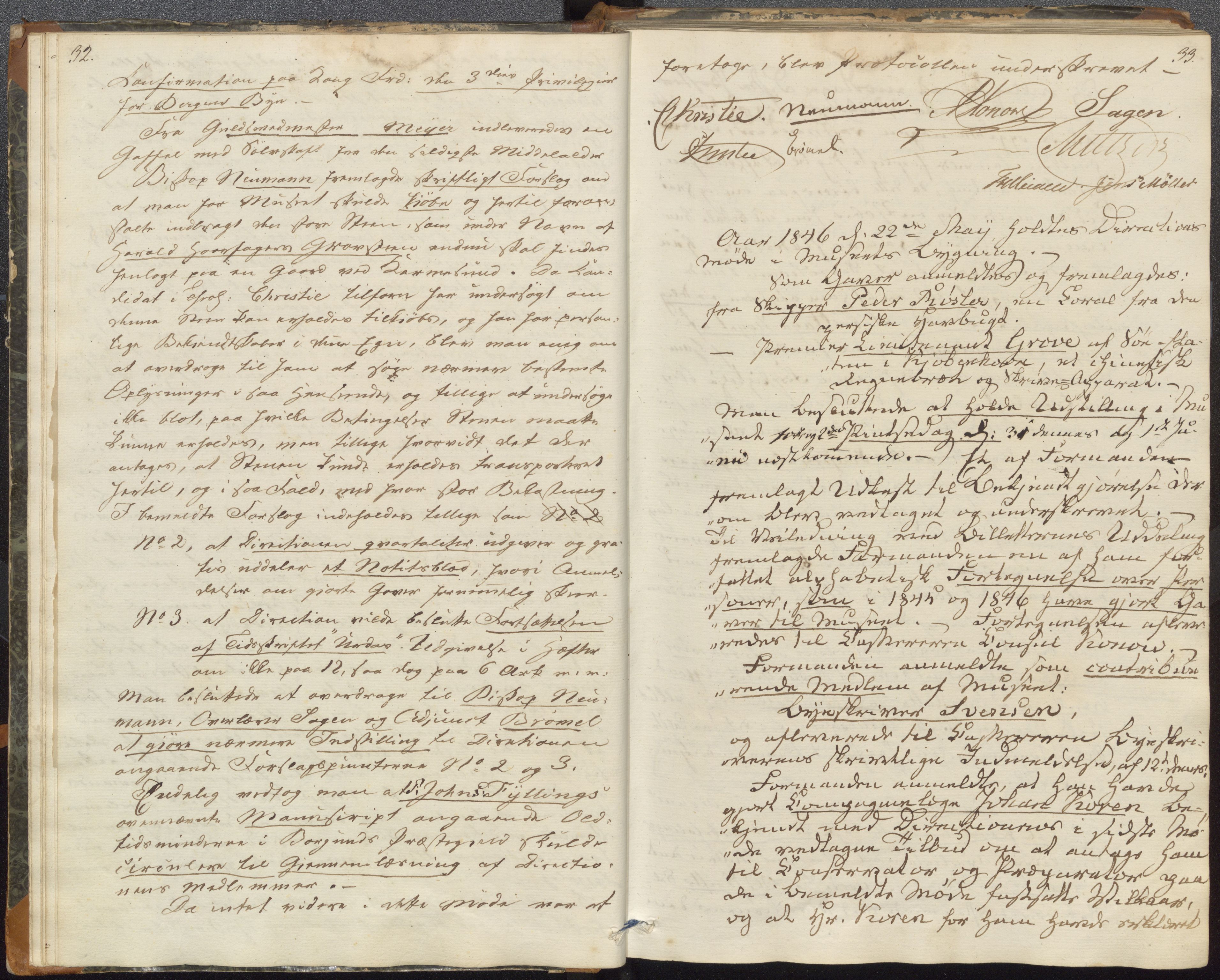 Bergens Museum, UMB/A007/A/Aa/L0005: Forhandlingsprotokoll , 1845-1851, s. 32, 33