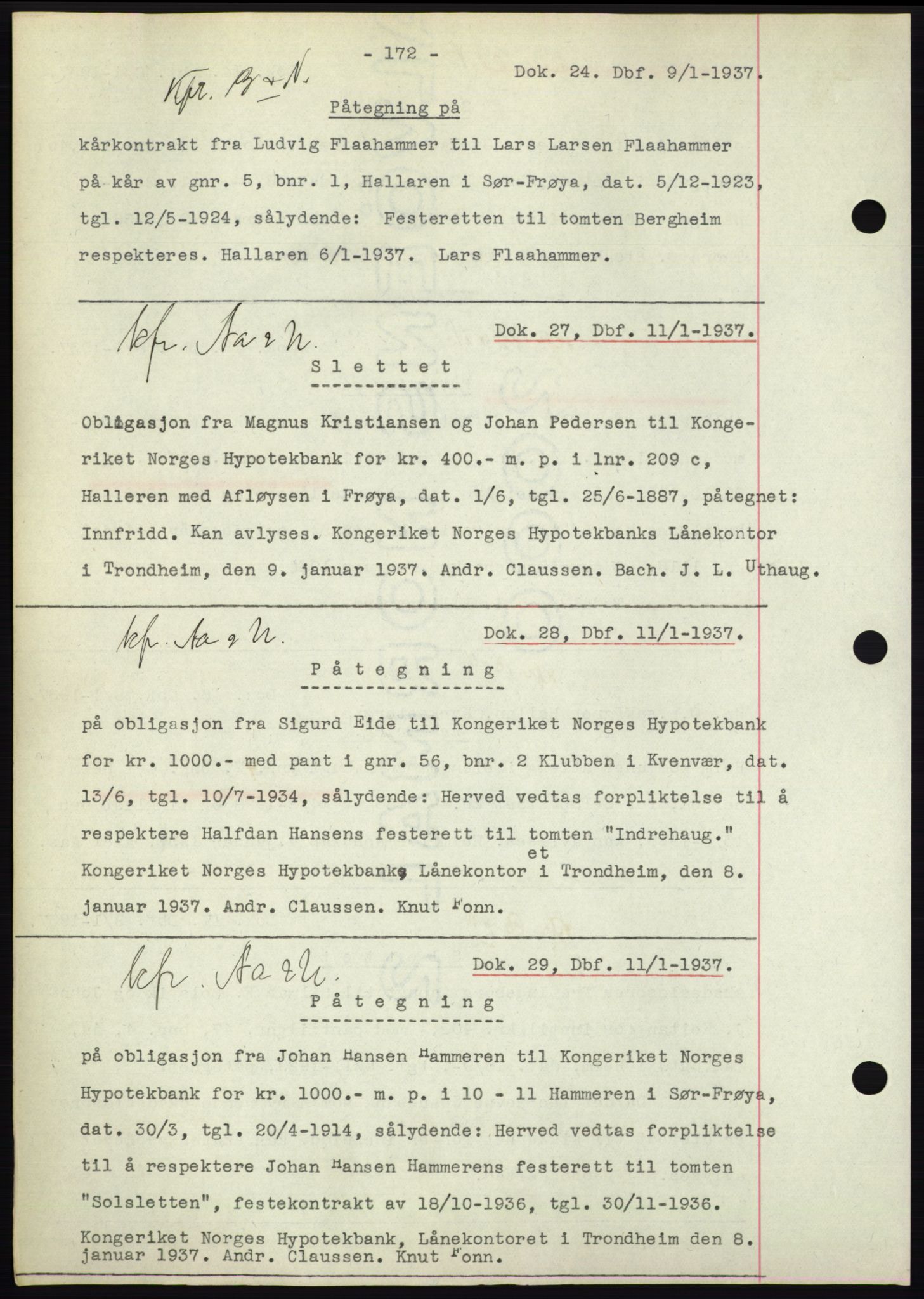 Hitra sorenskriveri, AV/SAT-A-0018/2/2C/2Ca: Pantebok nr. C1, 1936-1945, Dagboknr: 24/1937