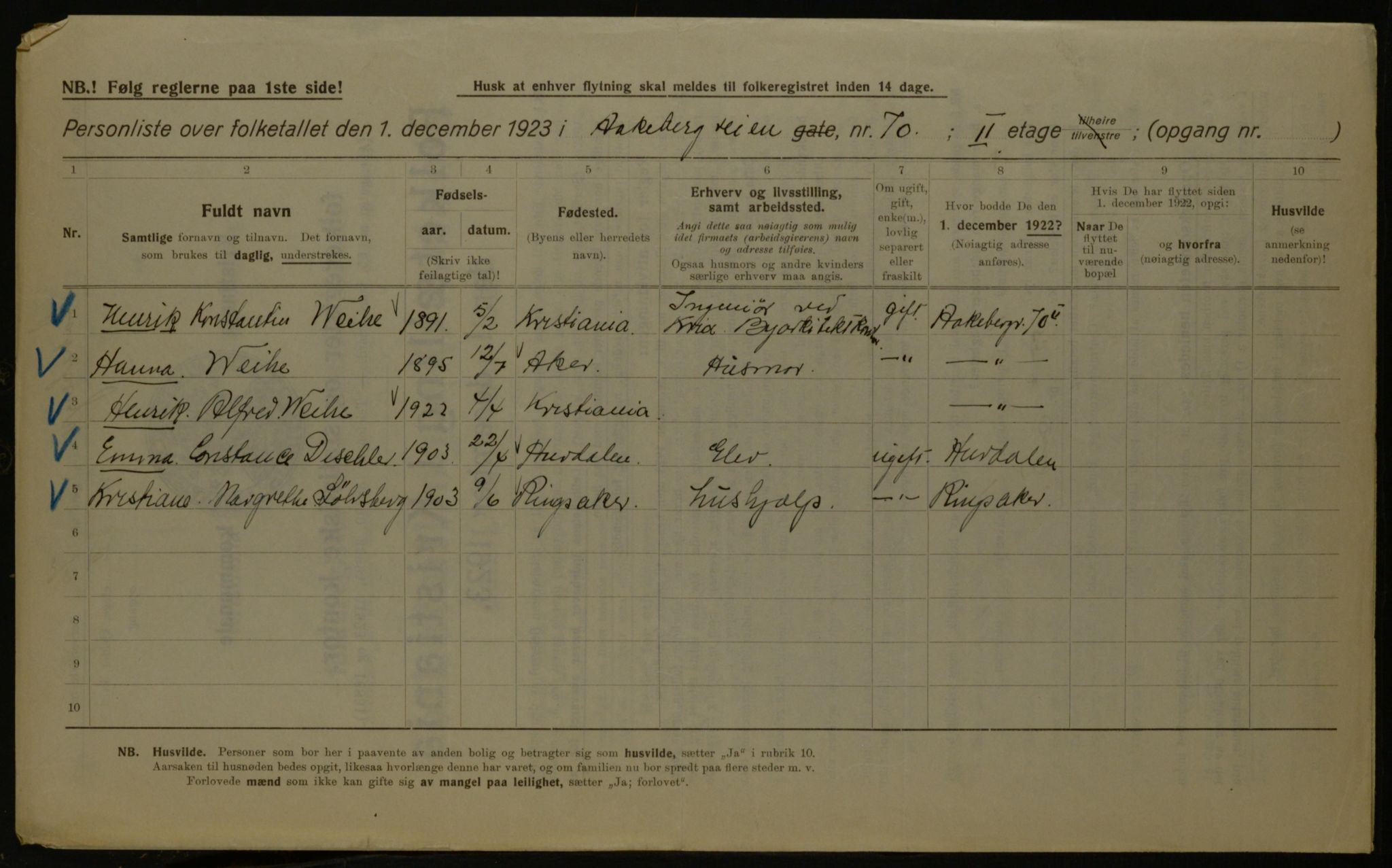 OBA, Kommunal folketelling 1.12.1923 for Kristiania, 1923, s. 144008