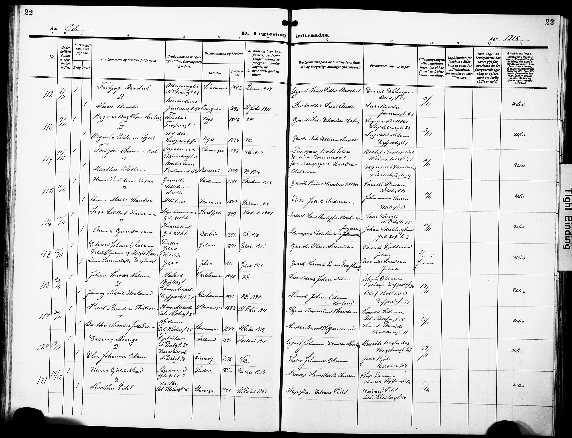 St. Johannes sokneprestkontor, AV/SAST-A-101814/001/30/30BB/L0007: Klokkerbok nr. B 7, 1917-1932, s. 22
