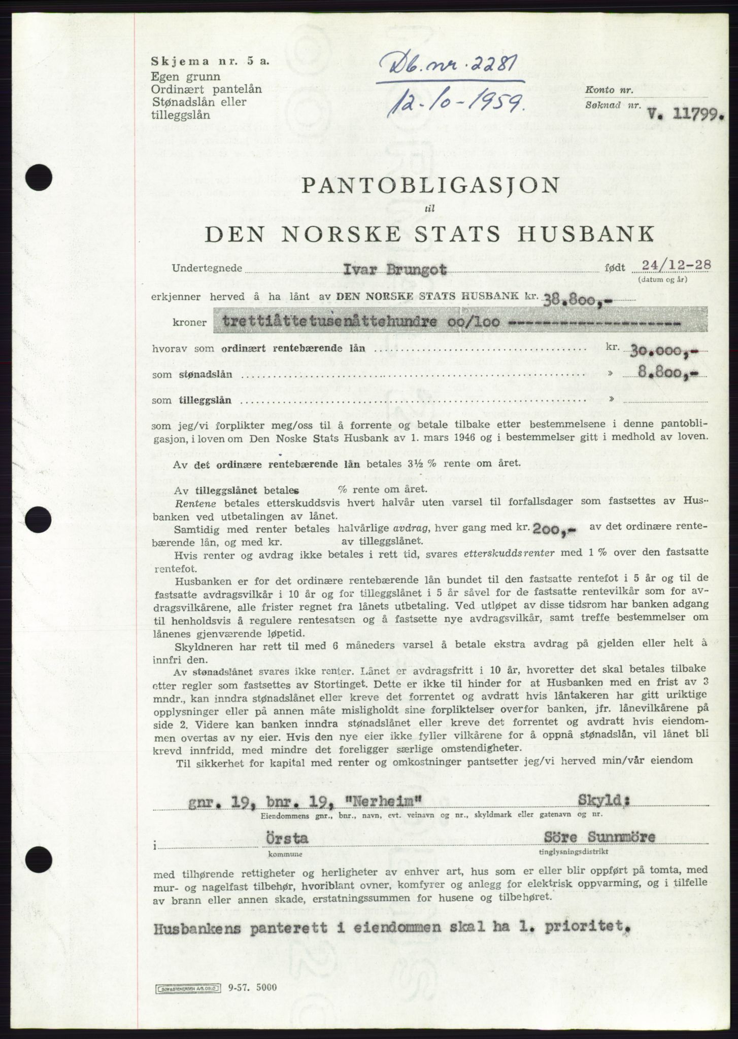 Søre Sunnmøre sorenskriveri, SAT/A-4122/1/2/2C/L0133: Pantebok nr. 21B, 1959-1959, Dagboknr: 2281/1959