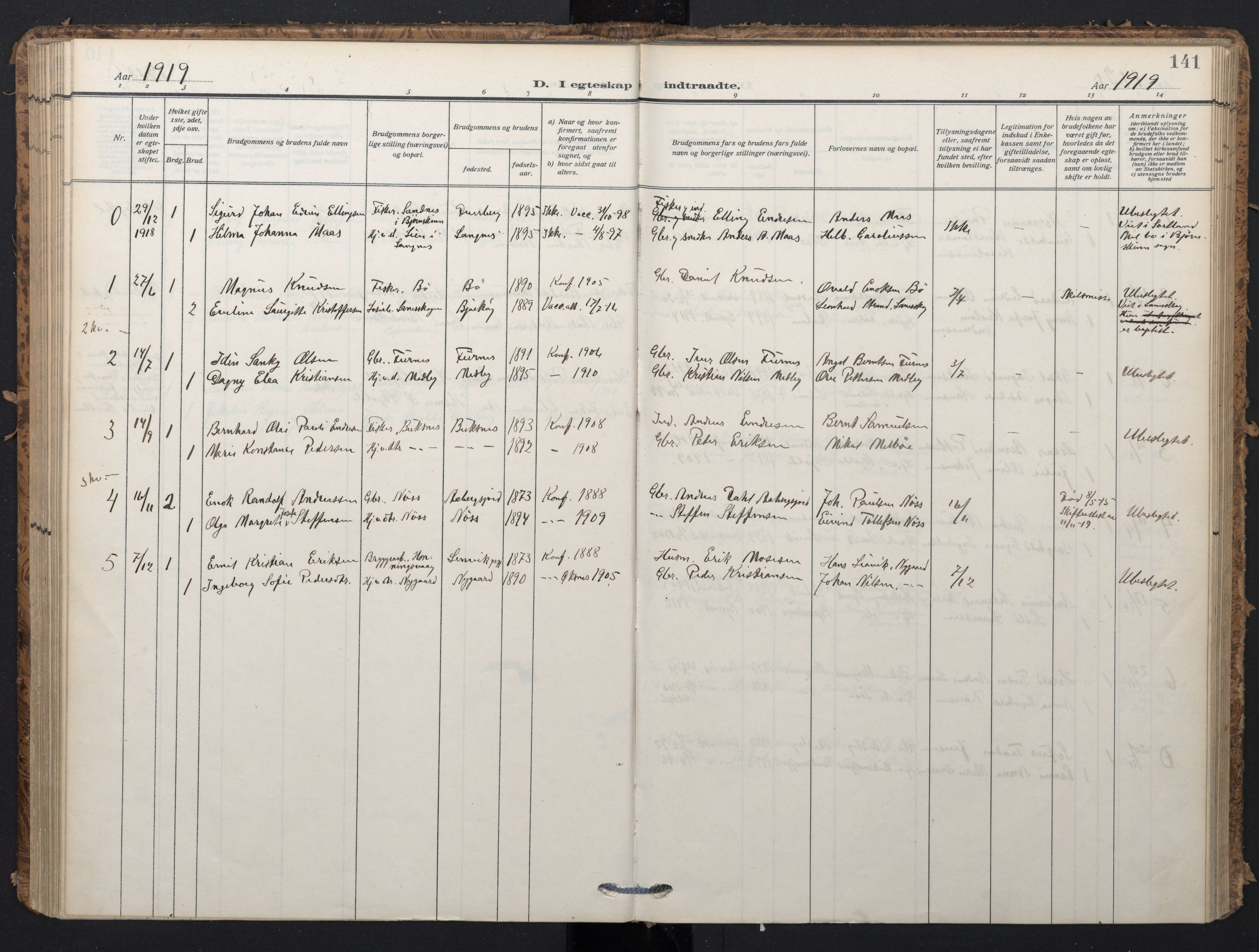 Ministerialprotokoller, klokkerbøker og fødselsregistre - Nordland, AV/SAT-A-1459/898/L1423: Ministerialbok nr. 898A03, 1909-1928, s. 141