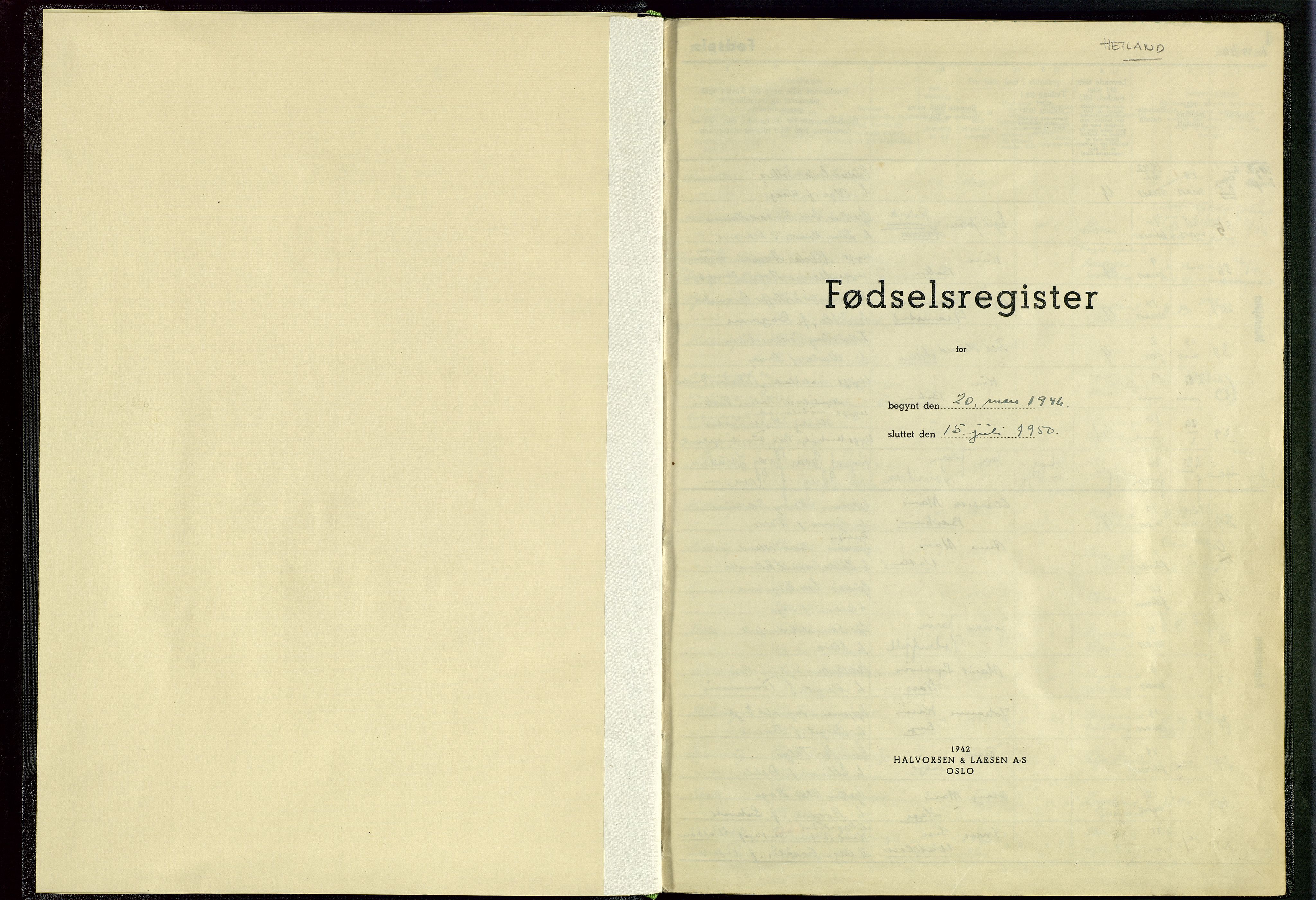 Hetland sokneprestkontor, SAST/A-101826/70/704BA/L0006: Fødselsregister nr. 6, 1946-1950