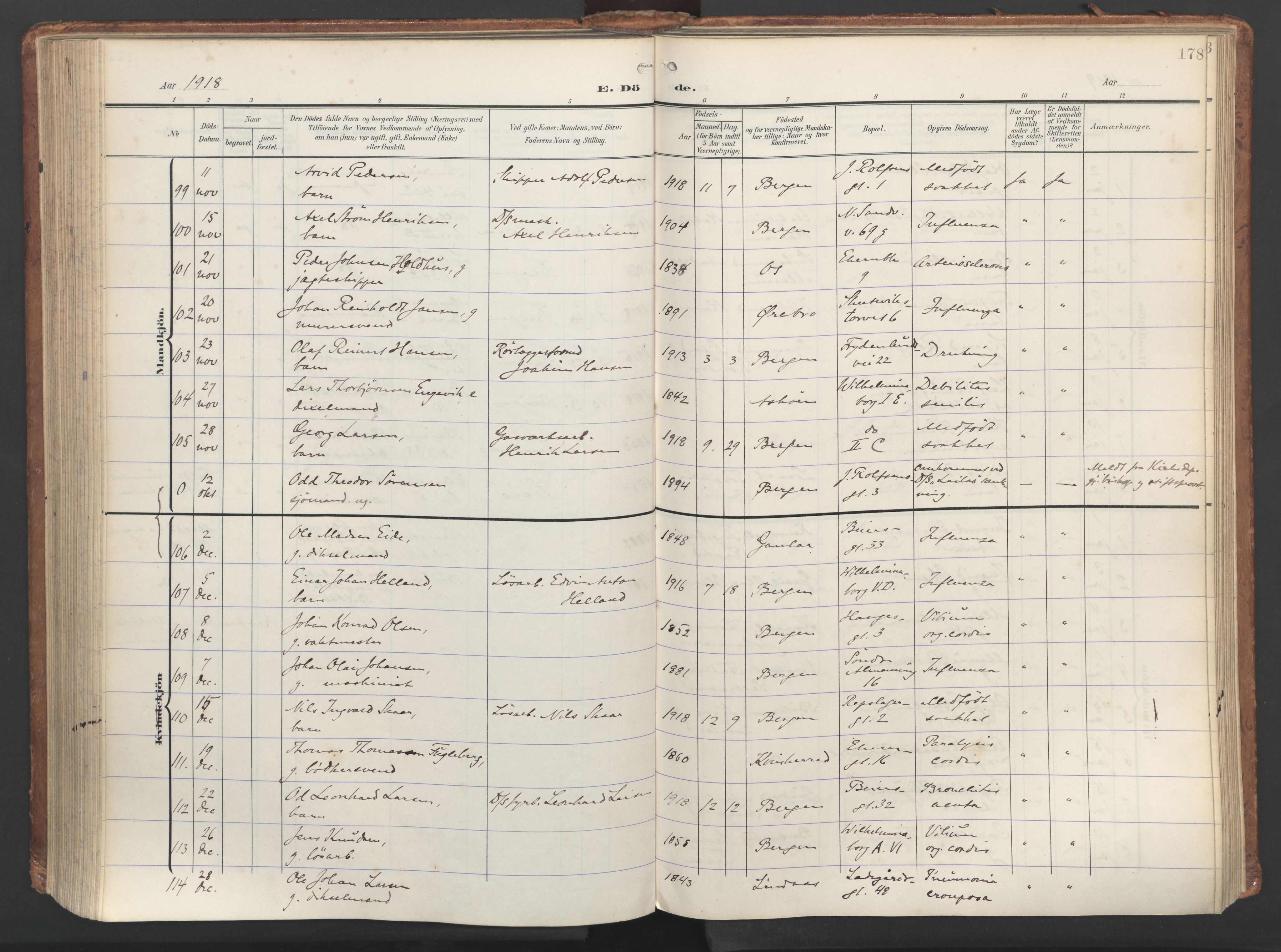 Sandviken Sokneprestembete, AV/SAB-A-77601/H/Ha/L0019: Ministerialbok nr. E 2, 1905-1933, s. 178