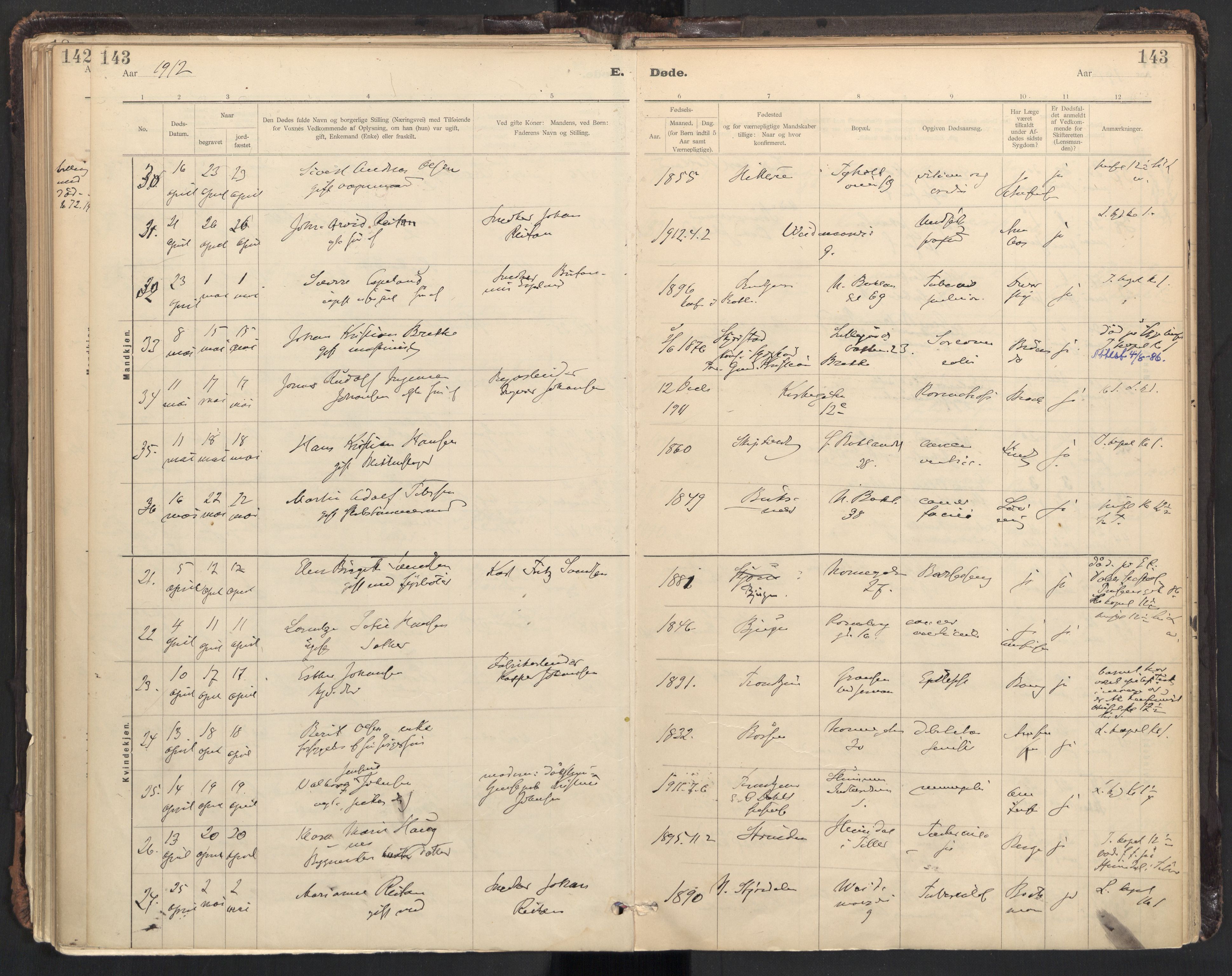 Ministerialprotokoller, klokkerbøker og fødselsregistre - Sør-Trøndelag, AV/SAT-A-1456/604/L0204: Ministerialbok nr. 604A24, 1911-1920, s. 143