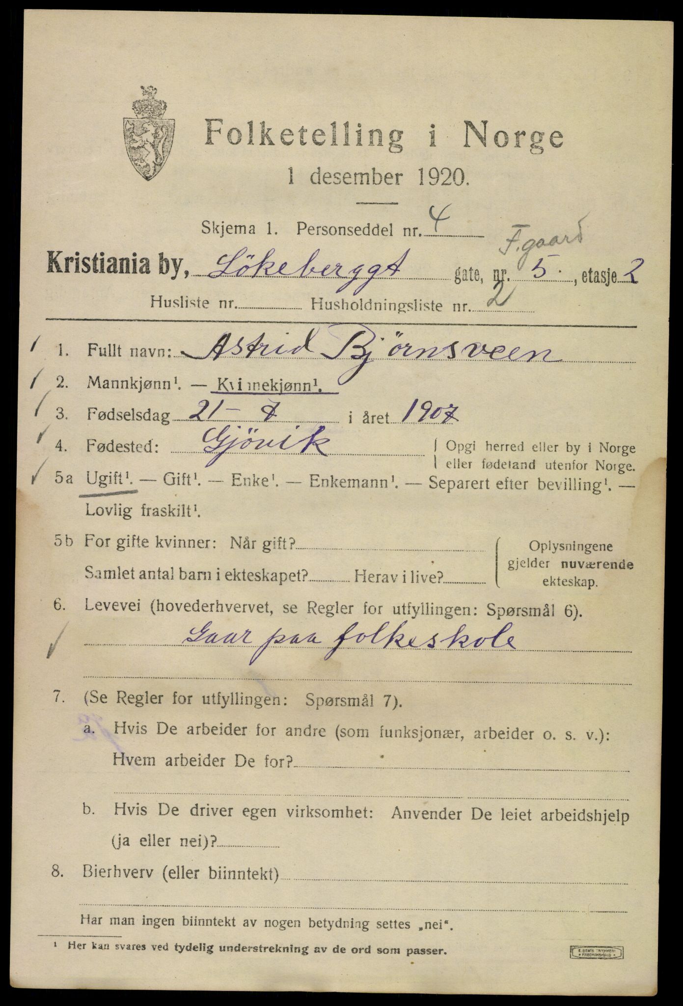 SAO, Folketelling 1920 for 0301 Kristiania kjøpstad, 1920, s. 366977