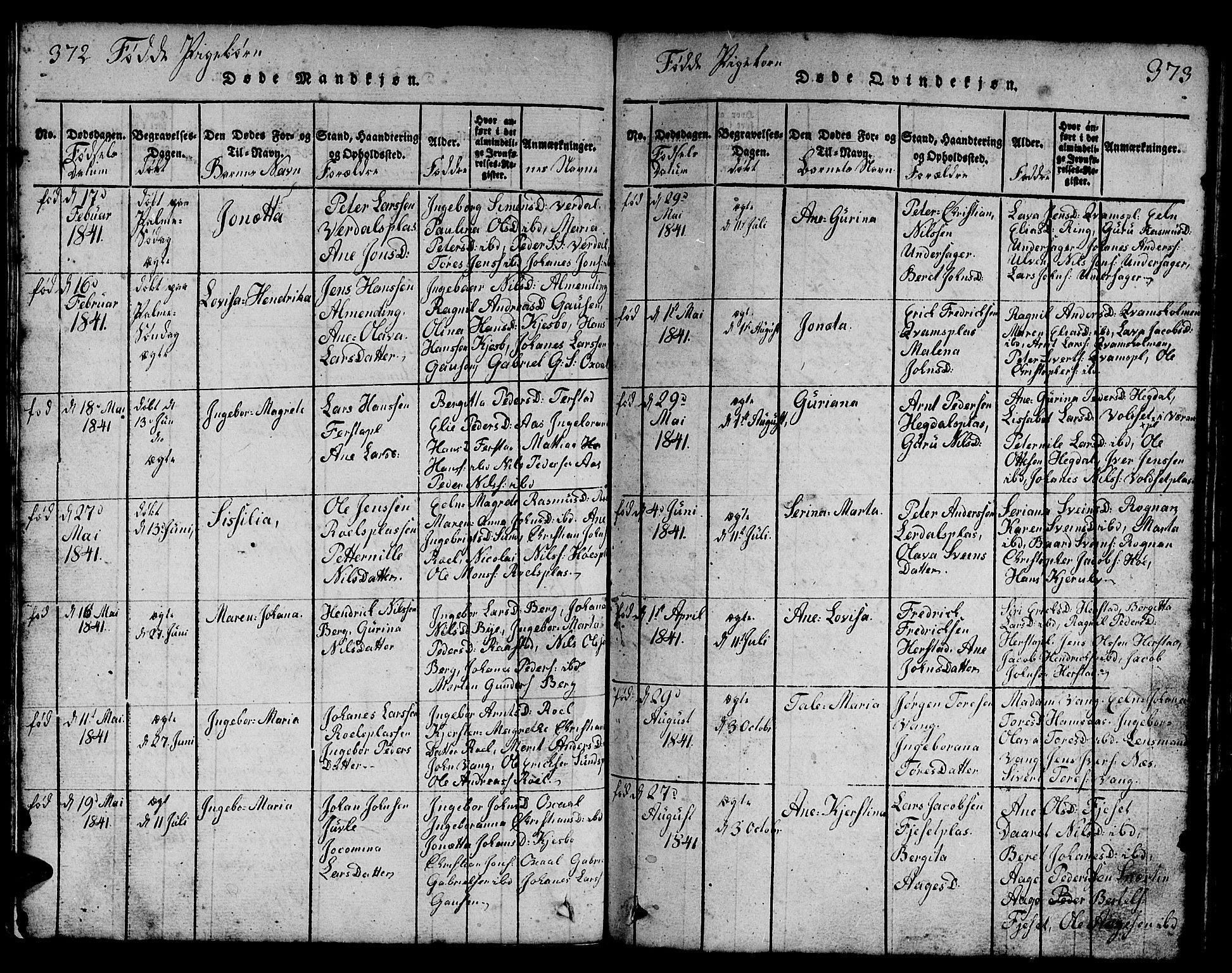 Ministerialprotokoller, klokkerbøker og fødselsregistre - Nord-Trøndelag, SAT/A-1458/730/L0298: Klokkerbok nr. 730C01, 1816-1849, s. 372-373