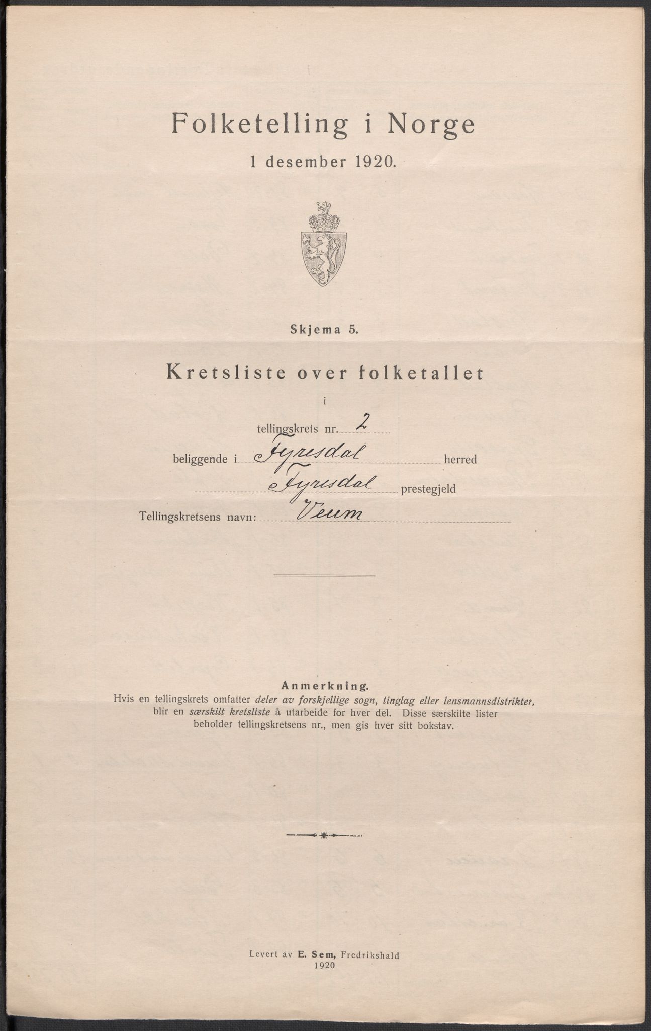 SAKO, Folketelling 1920 for 0831 Fyresdal herred, 1920, s. 8