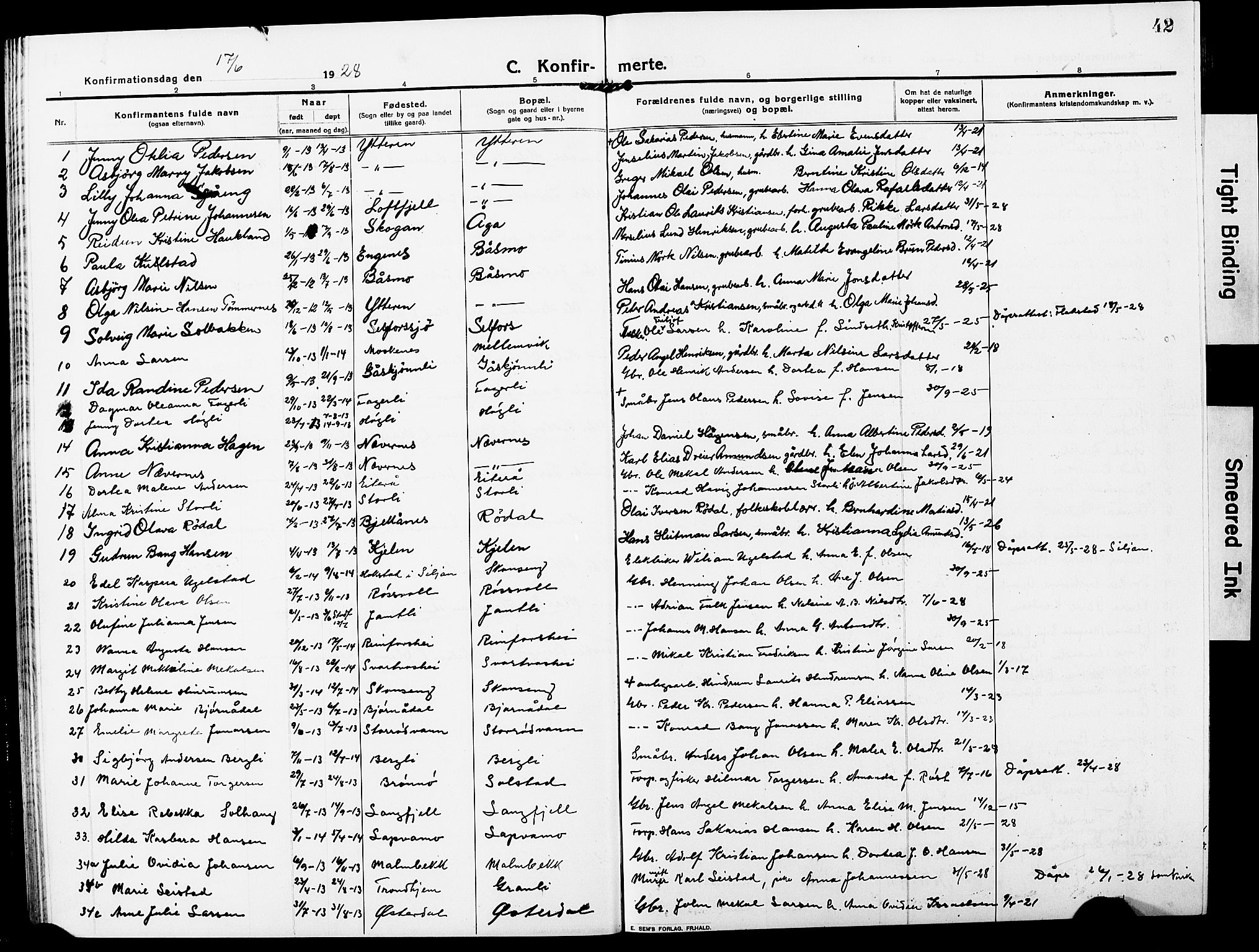 Ministerialprotokoller, klokkerbøker og fødselsregistre - Nordland, AV/SAT-A-1459/827/L0424: Klokkerbok nr. 827C13, 1921-1930, s. 42