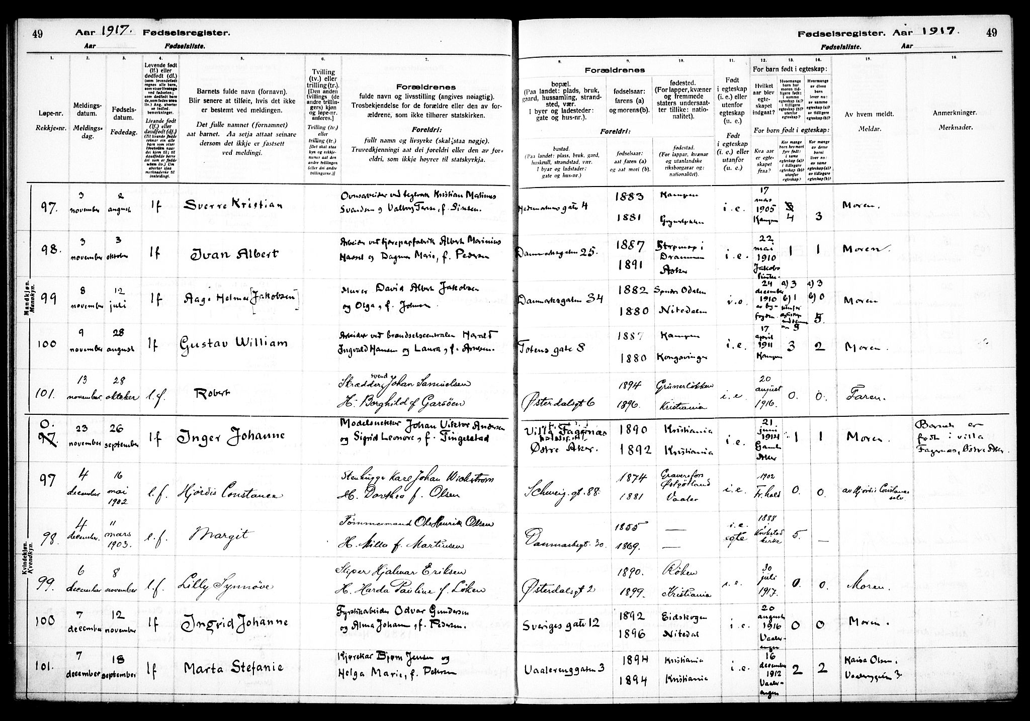 Vålerengen prestekontor Kirkebøker, AV/SAO-A-10878/J/Ja/L0001: Fødselsregister nr. 1, 1916-1924, s. 49