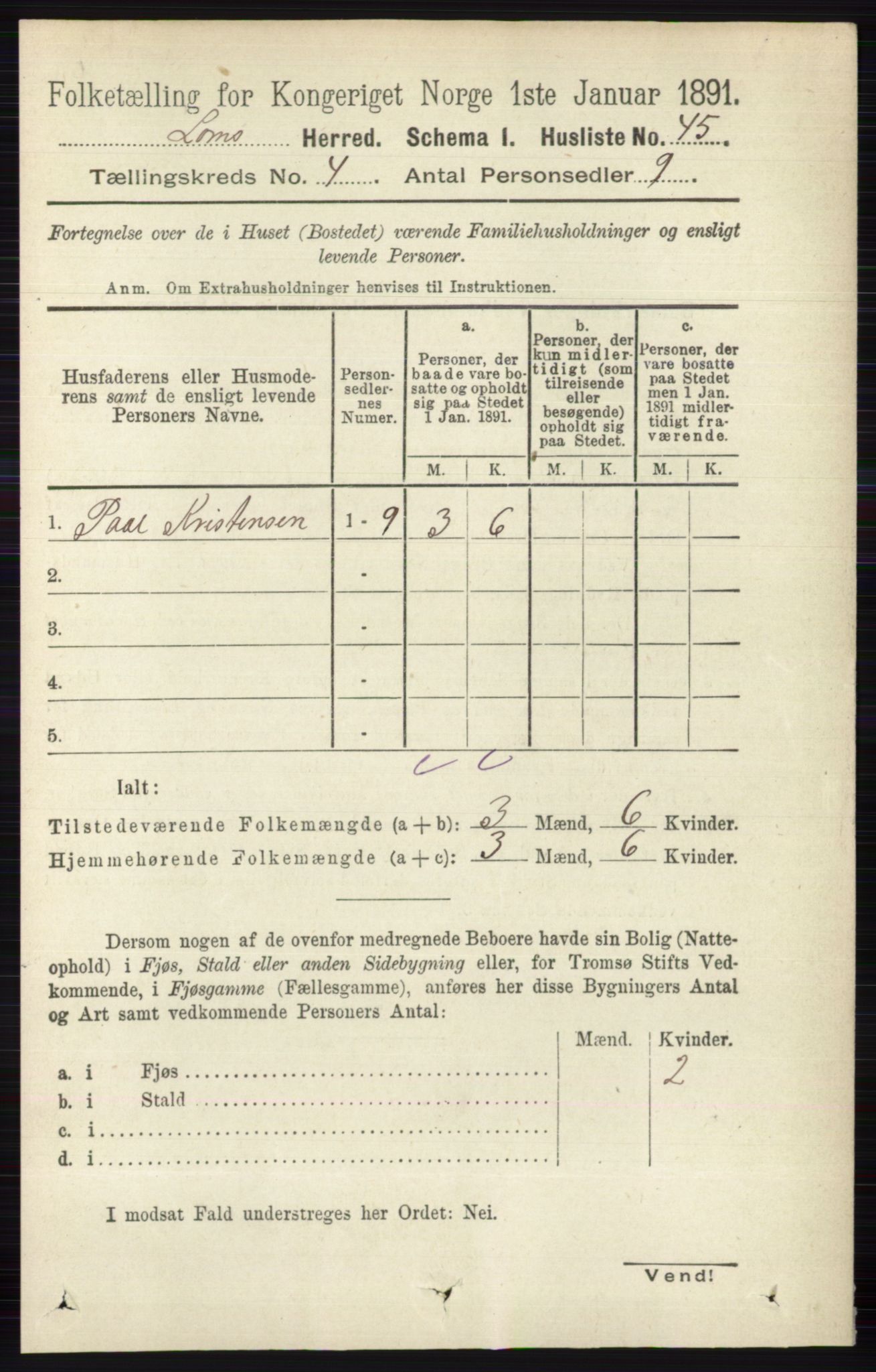 RA, Folketelling 1891 for 0514 Lom herred, 1891, s. 1500