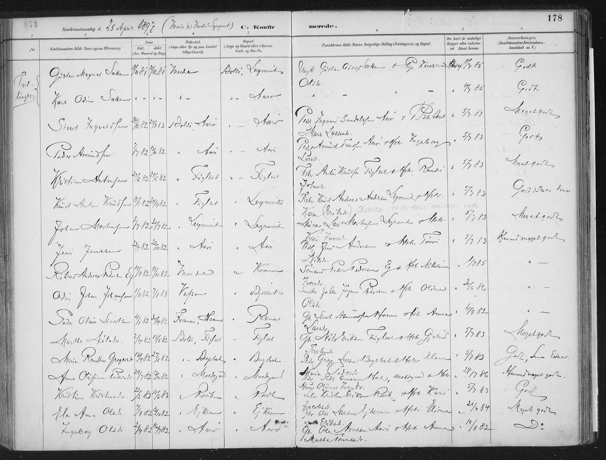 Ministerialprotokoller, klokkerbøker og fødselsregistre - Møre og Romsdal, AV/SAT-A-1454/555/L0658: Ministerialbok nr. 555A09, 1887-1917, s. 178