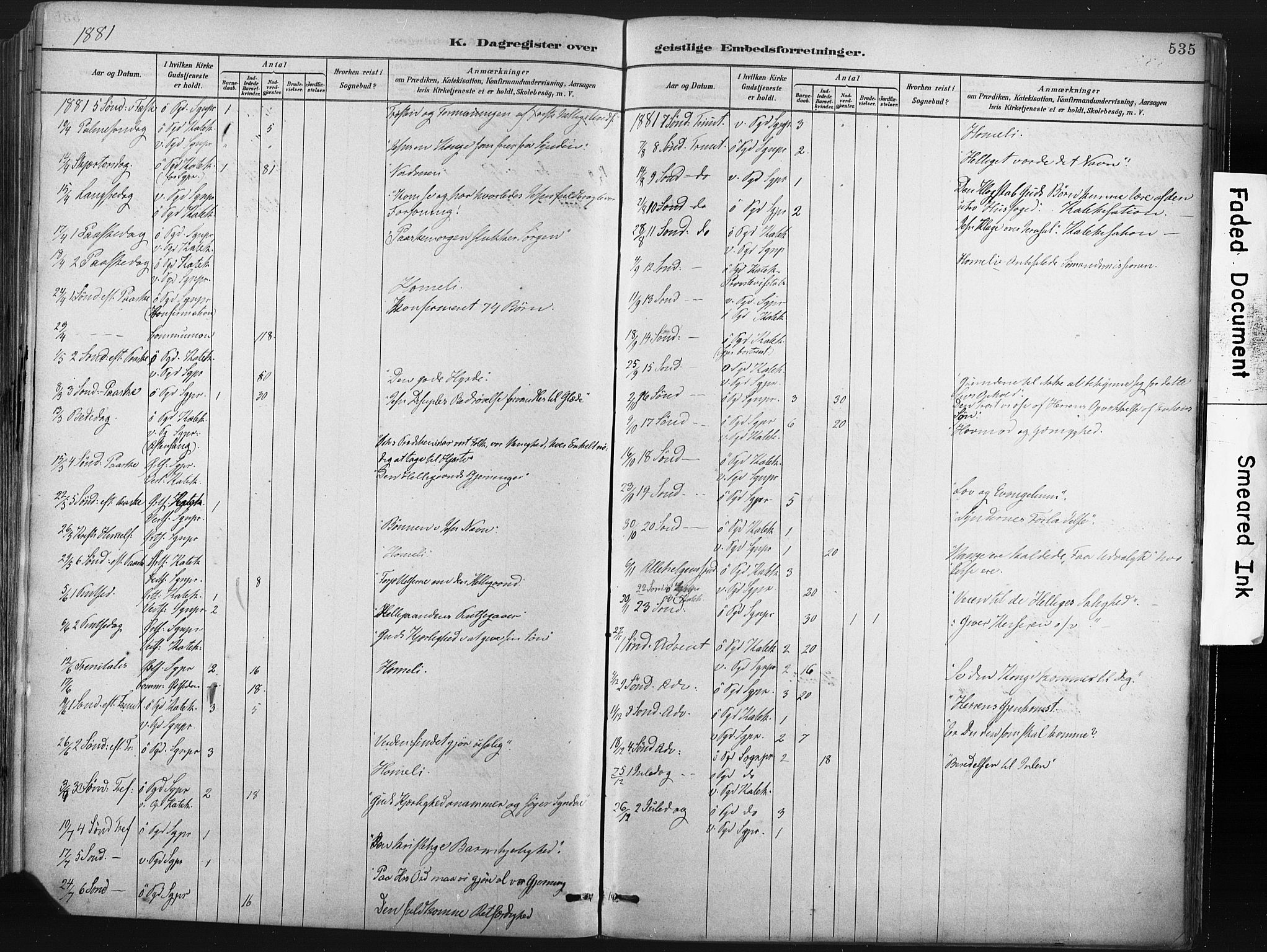 Porsgrunn kirkebøker , AV/SAKO-A-104/F/Fa/L0008: Ministerialbok nr. 8, 1878-1895, s. 535