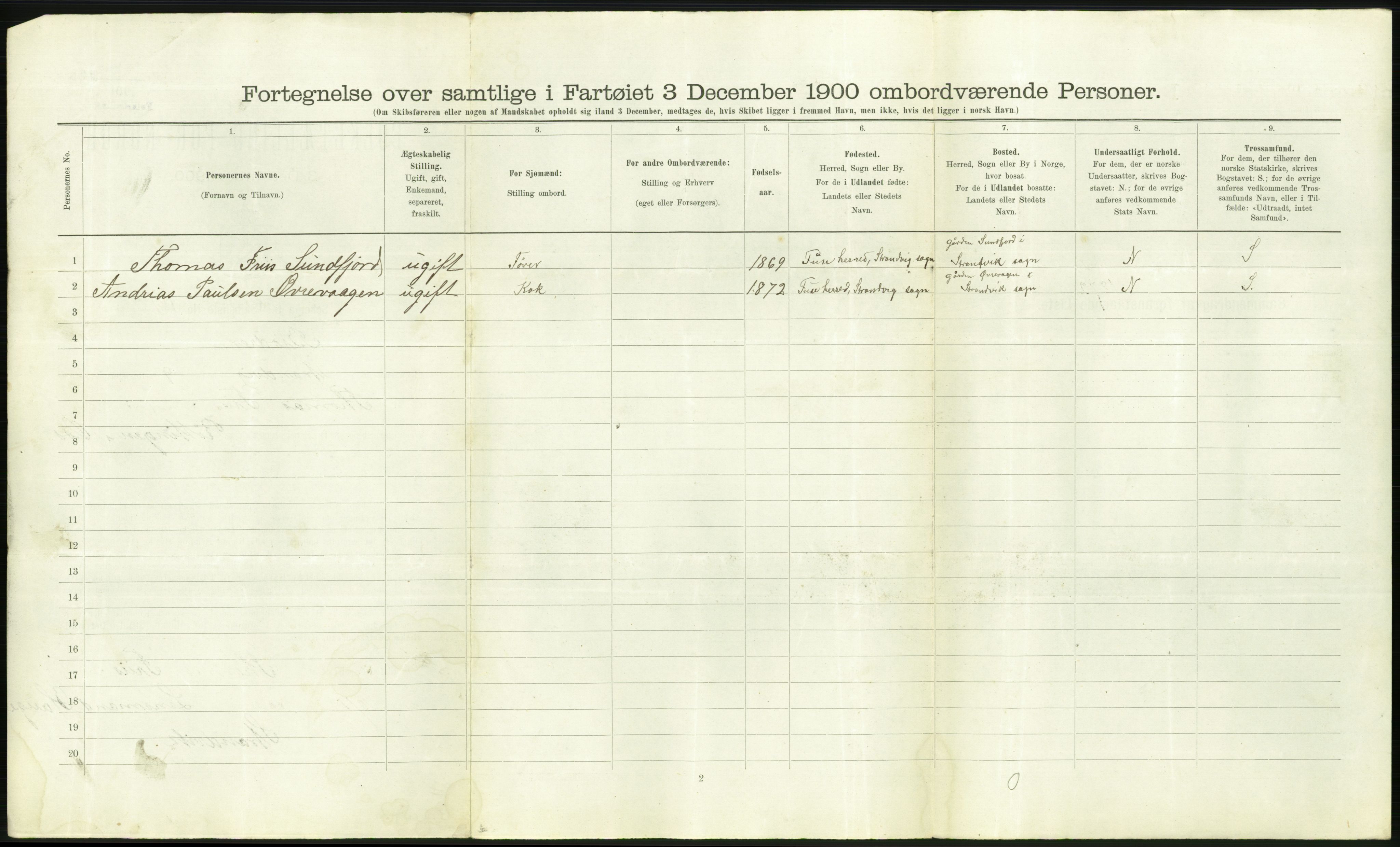 RA, Folketelling 1900 - skipslister med personlister for skip i norske havner, utenlandske havner og til havs, 1900, s. 1478