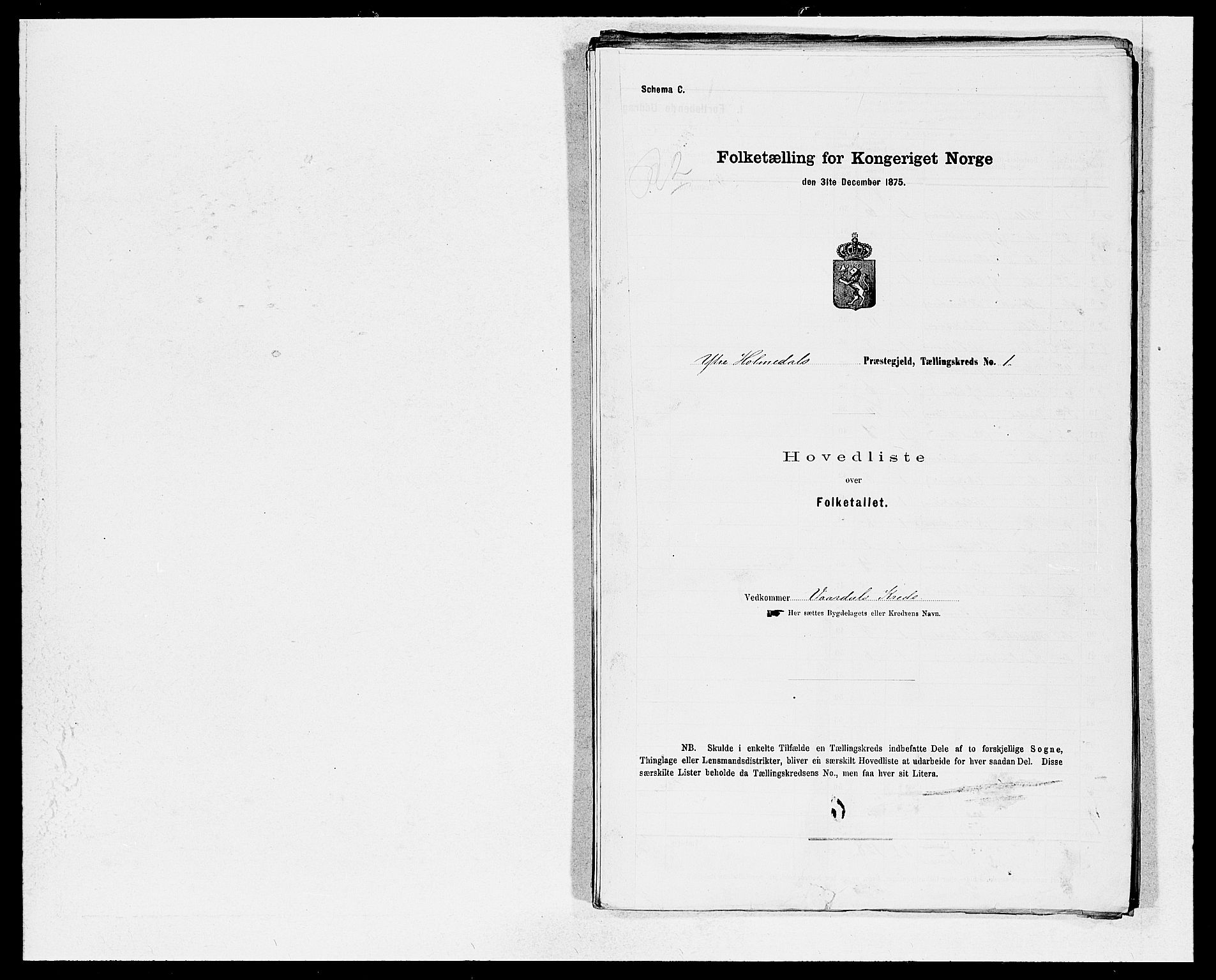 SAB, Folketelling 1875 for 1429P Ytre Holmedal prestegjeld, 1875, s. 2