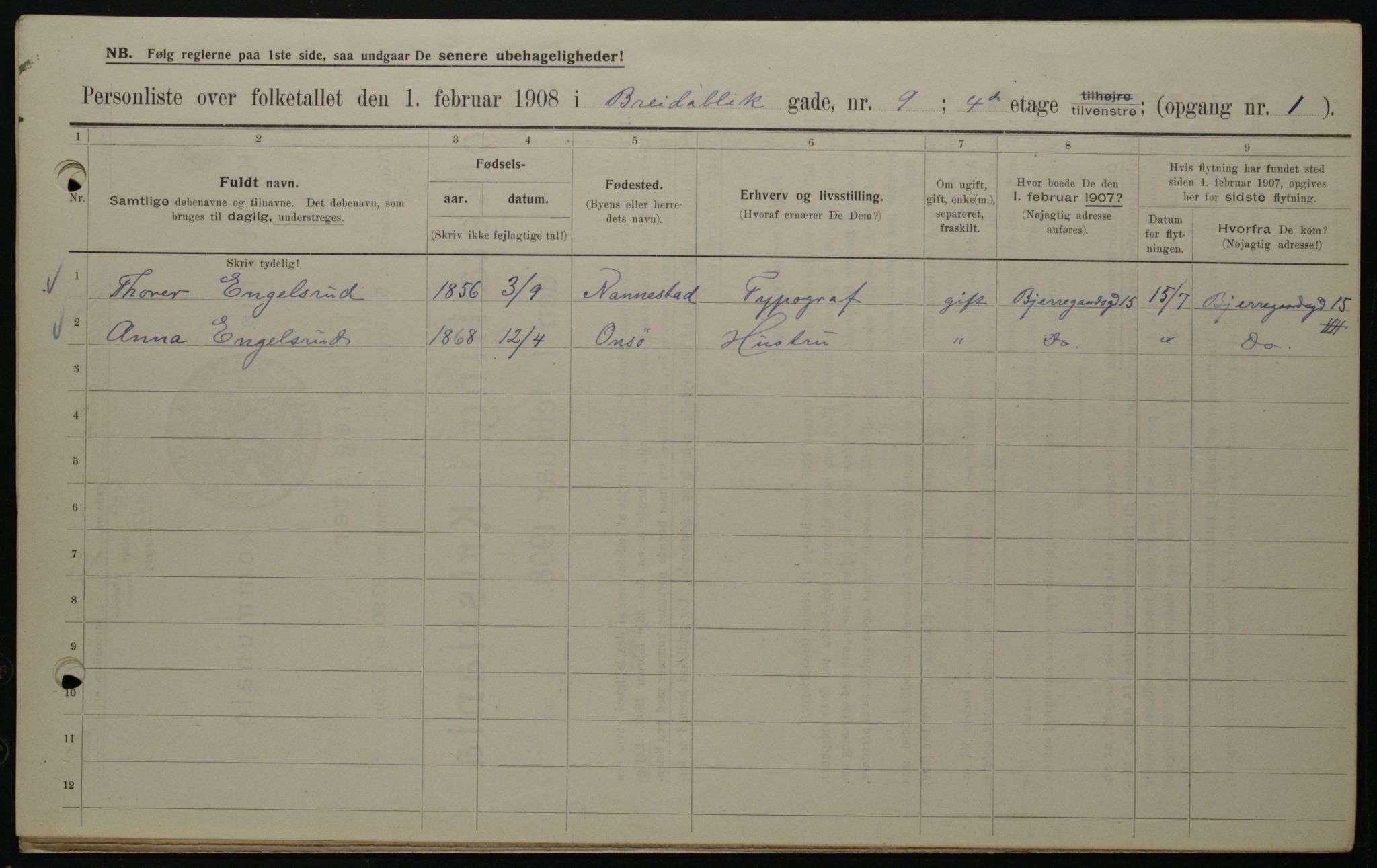 OBA, Kommunal folketelling 1.2.1908 for Kristiania kjøpstad, 1908, s. 7873