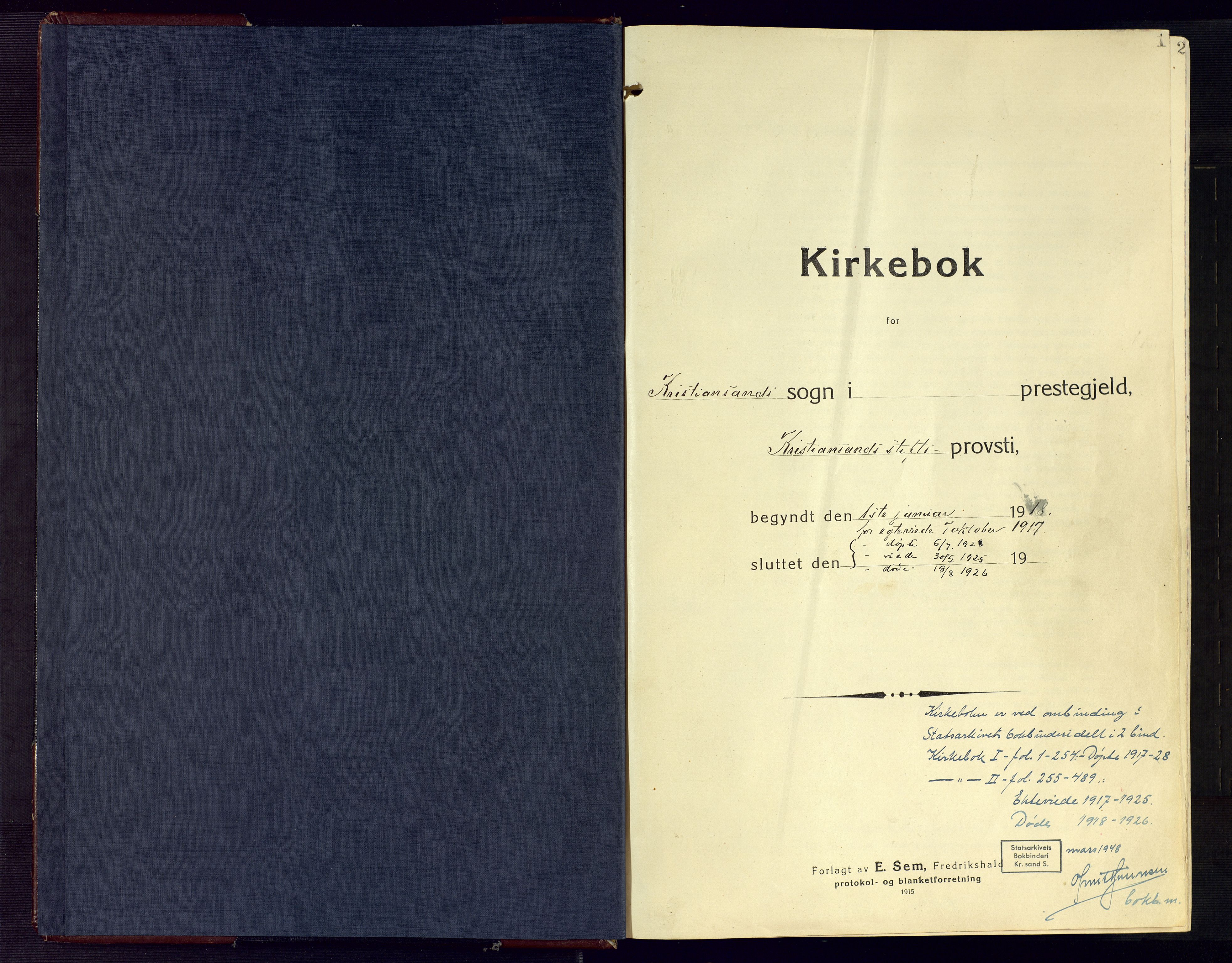 Kristiansand domprosti, SAK/1112-0006/F/Fa/L0024: Ministerialbok nr. A 23, 1918-1928, s. 1