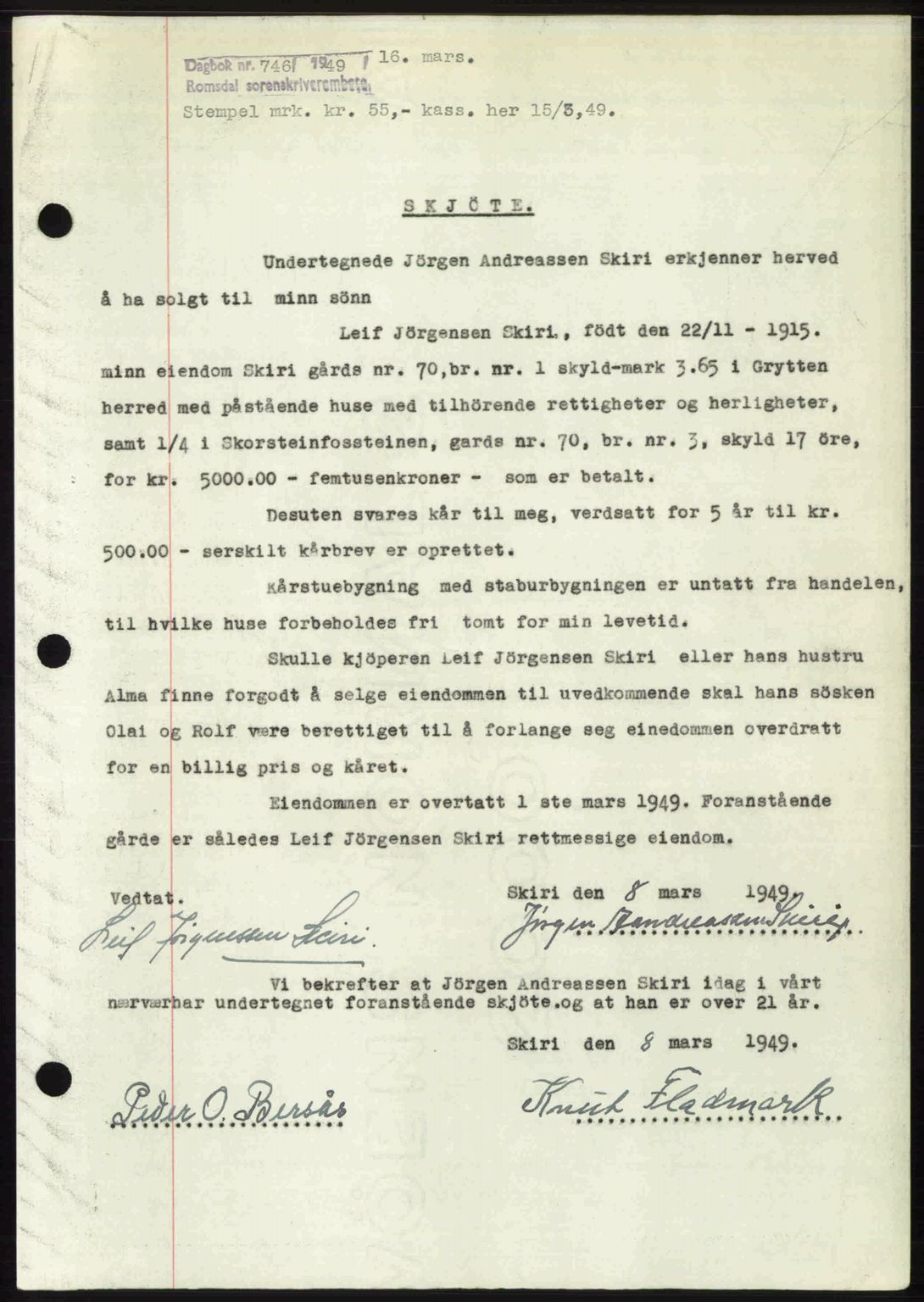 Romsdal sorenskriveri, SAT/A-4149/1/2/2C: Pantebok nr. A29, 1949-1949, Dagboknr: 746/1949