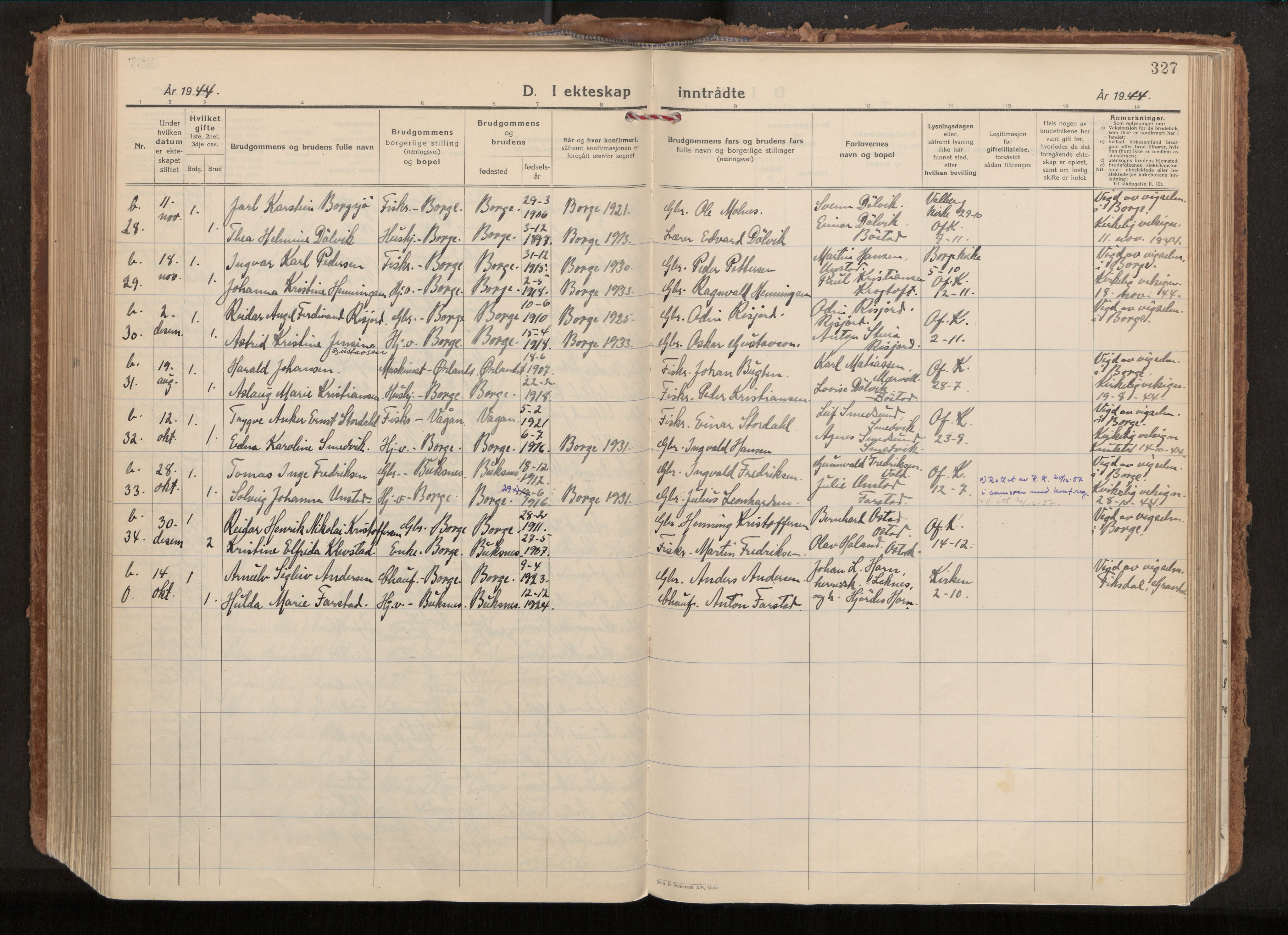 Ministerialprotokoller, klokkerbøker og fødselsregistre - Nordland, AV/SAT-A-1459/880/L1137: Ministerialbok nr. 880A11, 1927-1944, s. 327