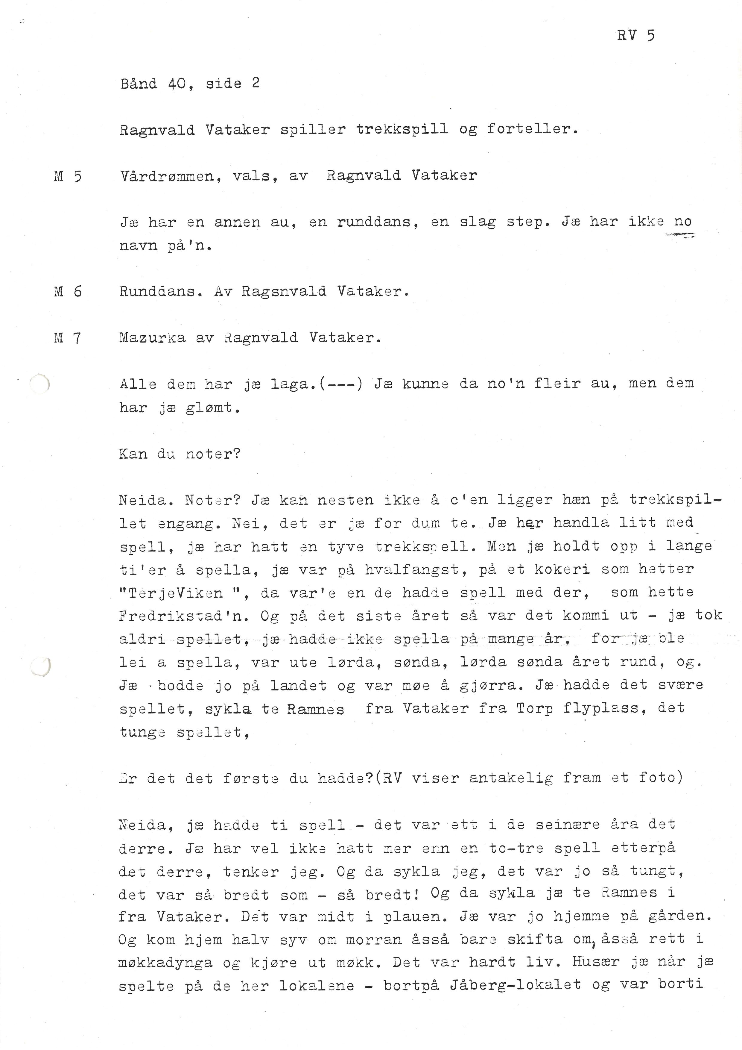 Sa 16 - Folkemusikk fra Vestfold, Gjerdesamlingen, VEMU/A-1868/I/L0001: Informantregister med intervjunedtegnelser, 1979-1986