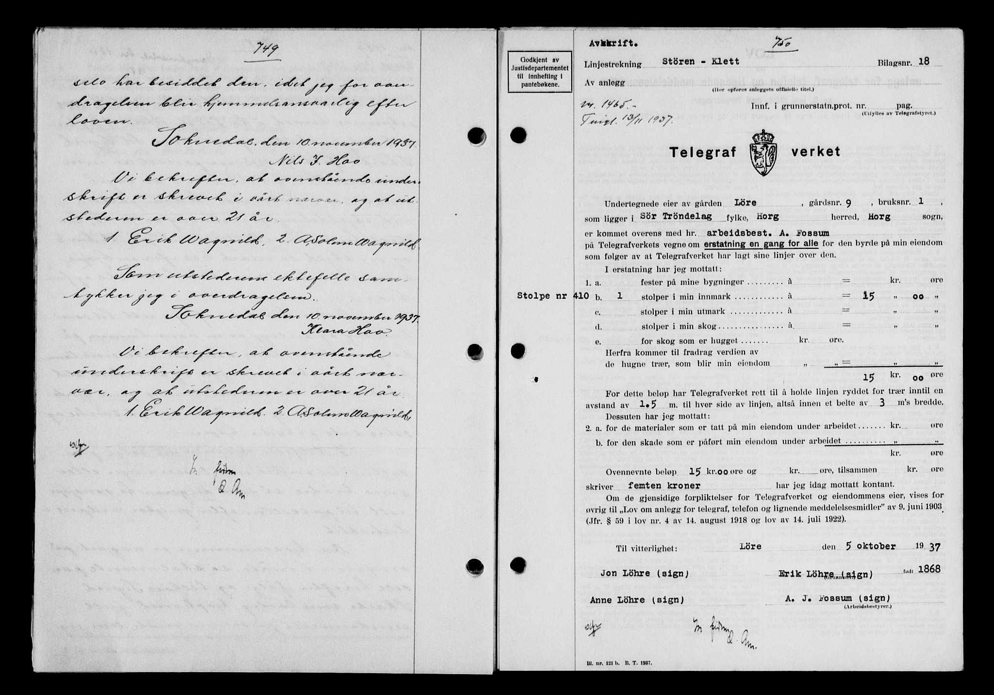 Gauldal sorenskriveri, SAT/A-0014/1/2/2C/L0048: Pantebok nr. 51-52, 1937-1938, s. 749-750, Dagboknr: 1465/1937