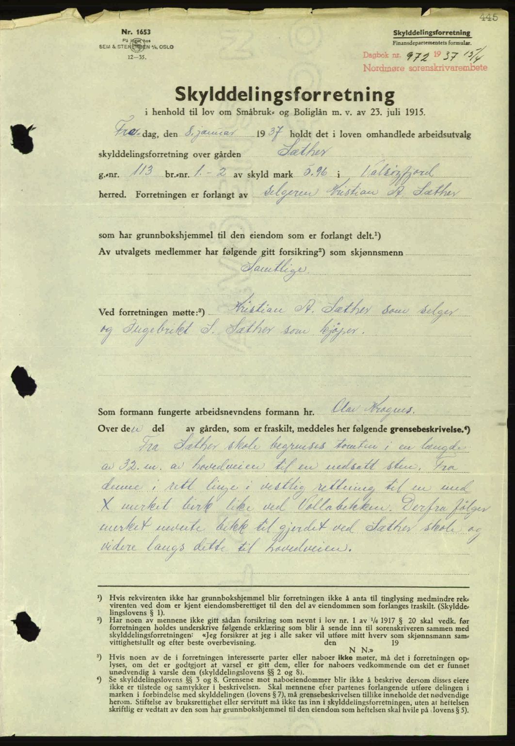 Nordmøre sorenskriveri, SAT/A-4132/1/2/2Ca: Pantebok nr. A81, 1937-1937, Dagboknr: 972/1937